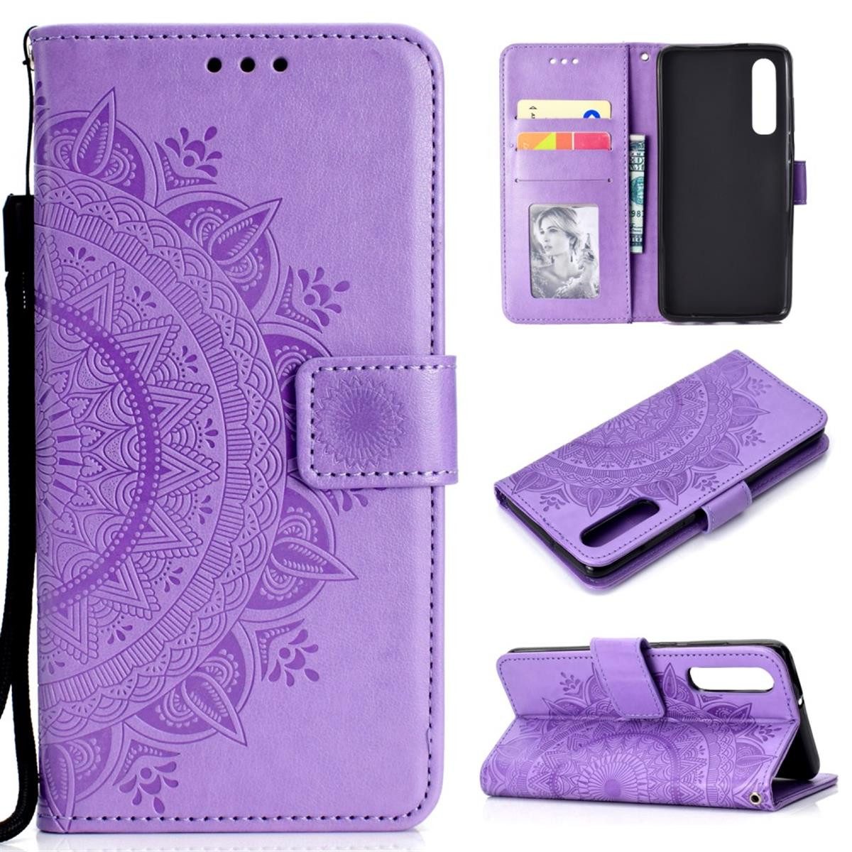 Handyhülle Huawei P30 Handy Hülle Flip Case Schutzhülle Tasche CoverMandala Lila