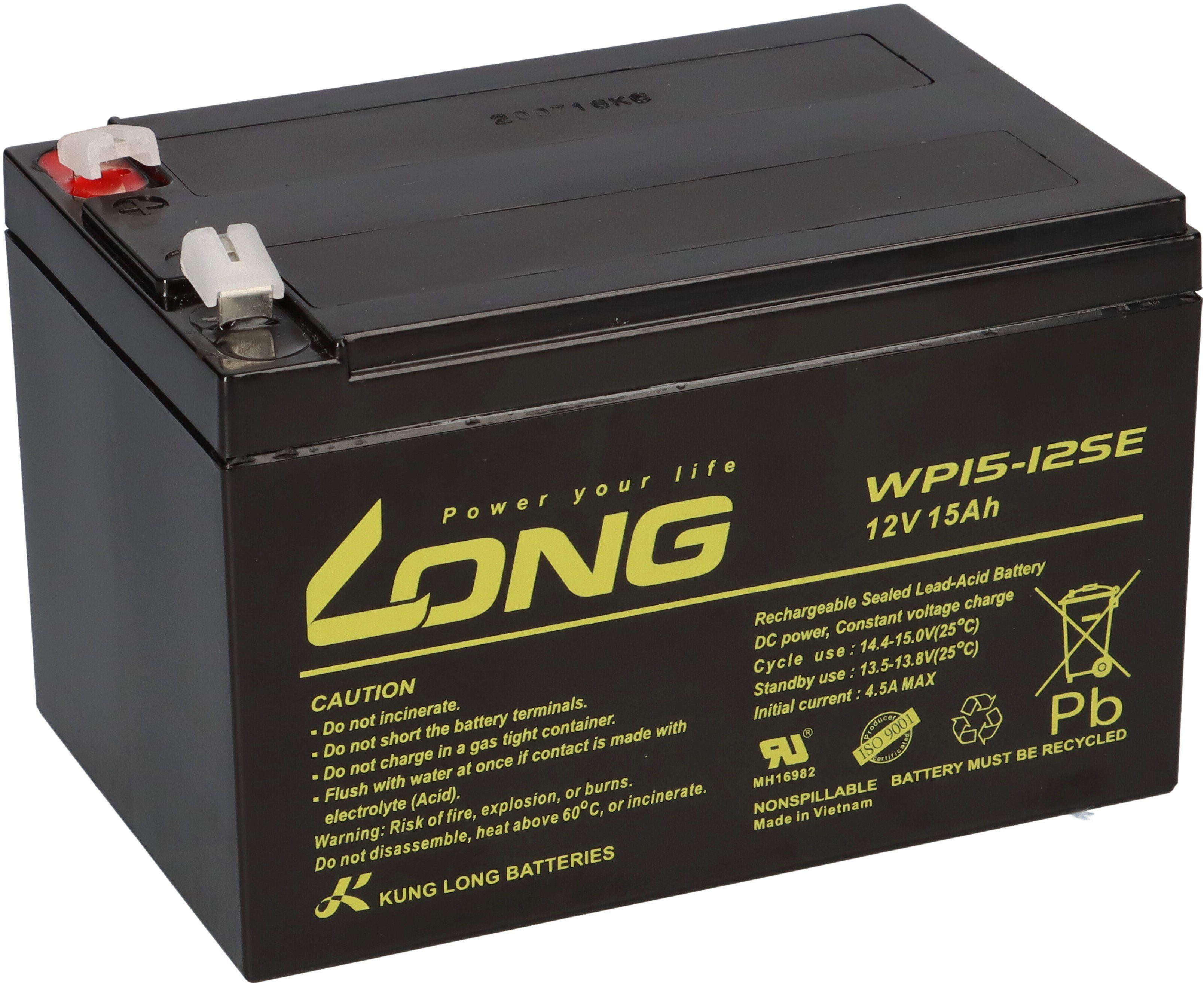 Kung Long Kung Long Akku 12V 15Ah WP15-12SE Batterie AGM zyklenfest Elektromobil-Akku