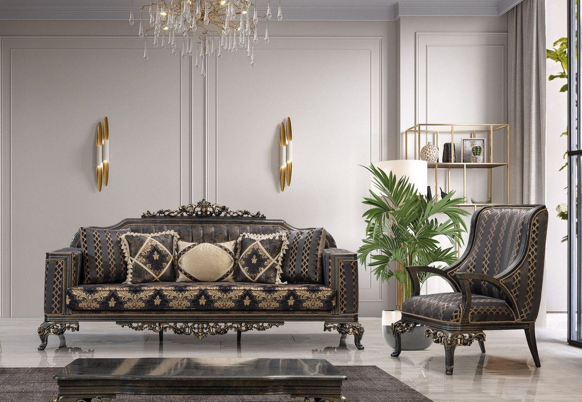 Padrino Casa - Einrichtung Gold Möbel Sofa / - elegantem - Barockstil Grau Padrino Luxus - mit Casa Luxus Wohnzimmer Barock Muster Lila / Möbel Barockstil im Wohnzimmer Barock Sofa Sofa Barock