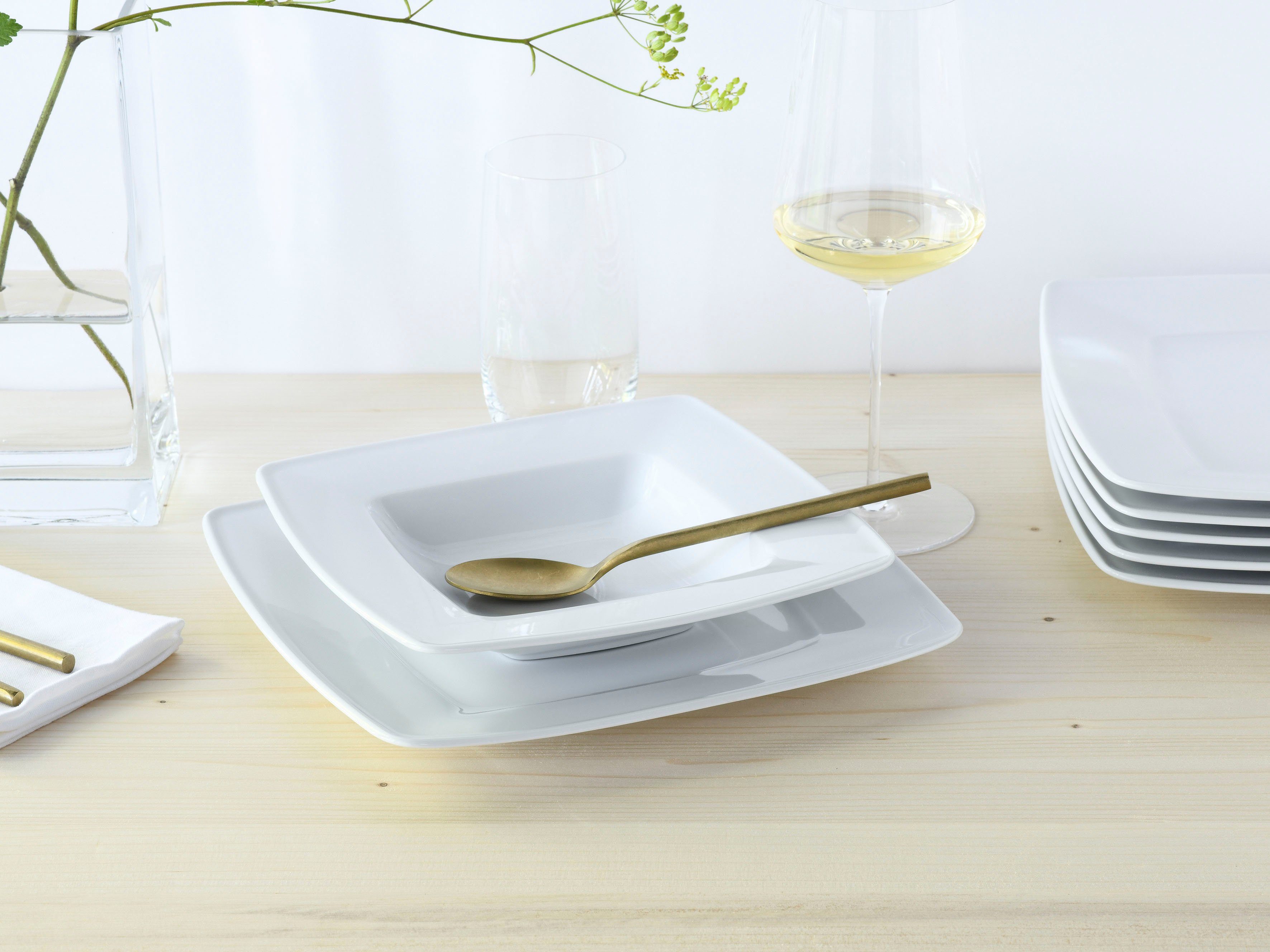 creaTable Tafelservice Victoria Weiss (12-tlg), 6 Personen, Porzellan, Teller Set, klassisch weiß für den täglichen Gebrauch – Bild 3 von 5