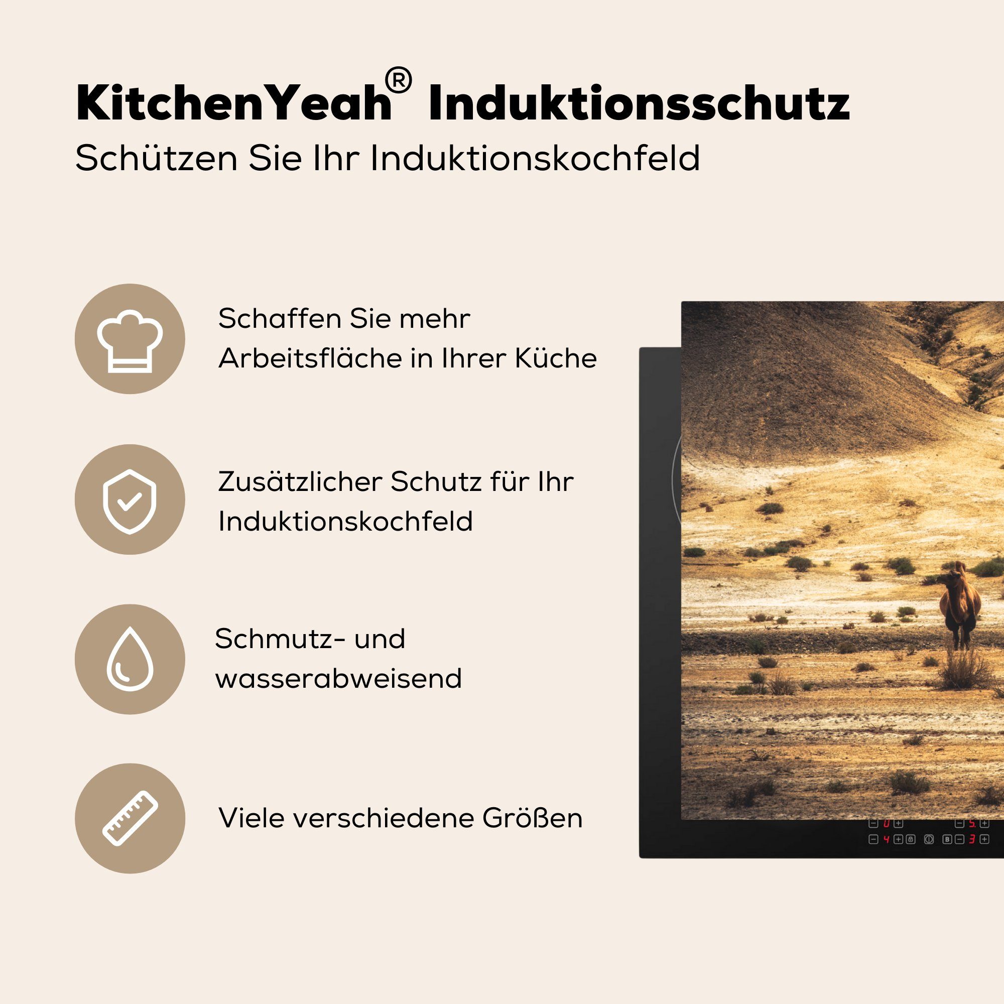 MuchoWow Herdblende-/Abdeckplatte Kamele Gobi, der küche in Arbeitsplatte Vinyl, 83x51 (1 tlg), für cm, Wüste Ceranfeldabdeckung