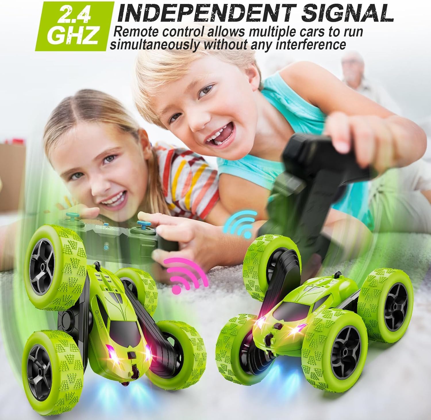 Athlix Rennbahn-Auto Ferngesteuertes Auto, RC-Auto Spielzeug mit Fernbedienung 4WD Stunt, 360°-Flips, 25 Minuten Laufzeit, 50m Reichweite