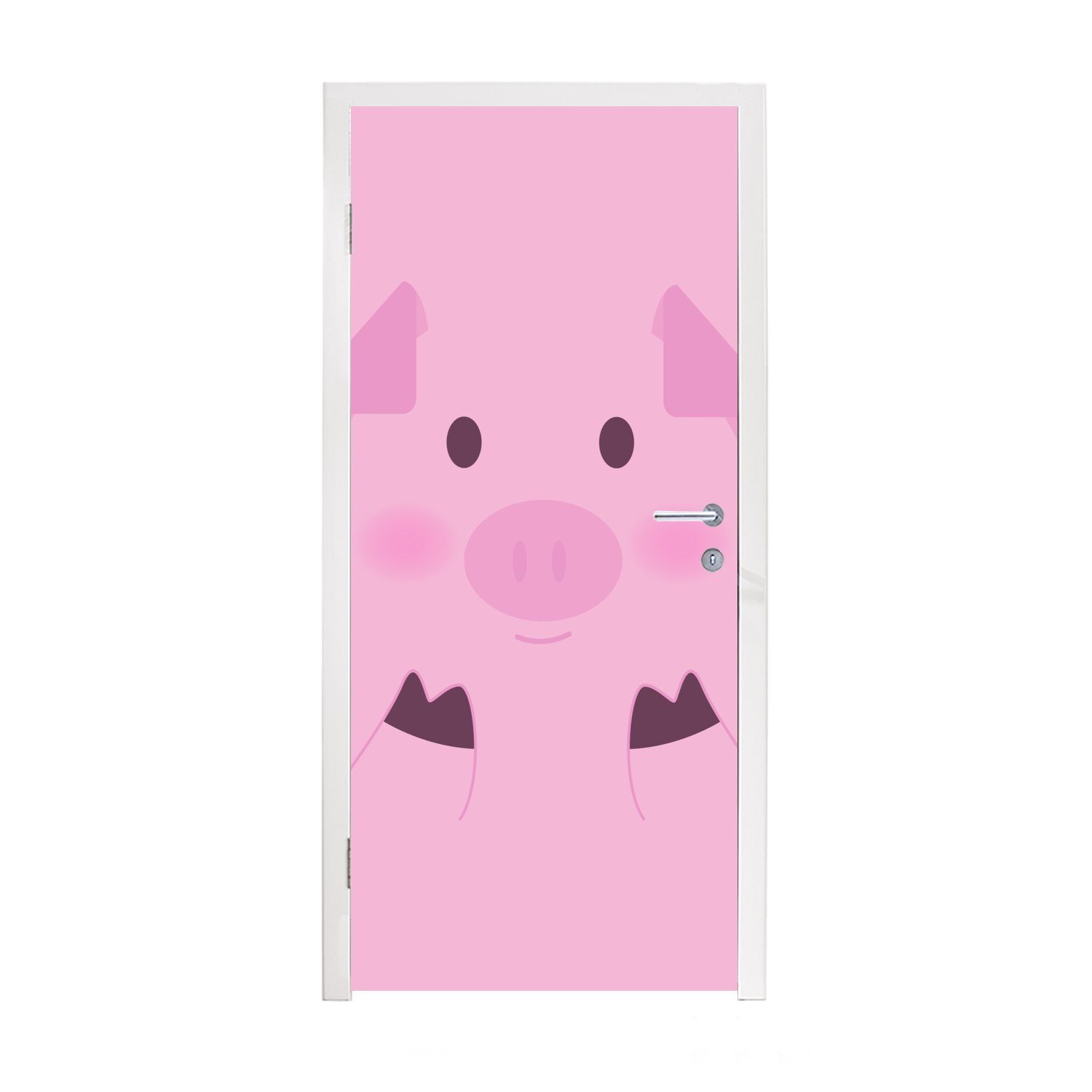 rosa Fototapete Türtapete einem Türaufkleber, Illustration (1 für eines St), bedruckt, MuchoWow Hintergrund, rosa Matt, Tür, Eine 75x205 Ferkels auf cm