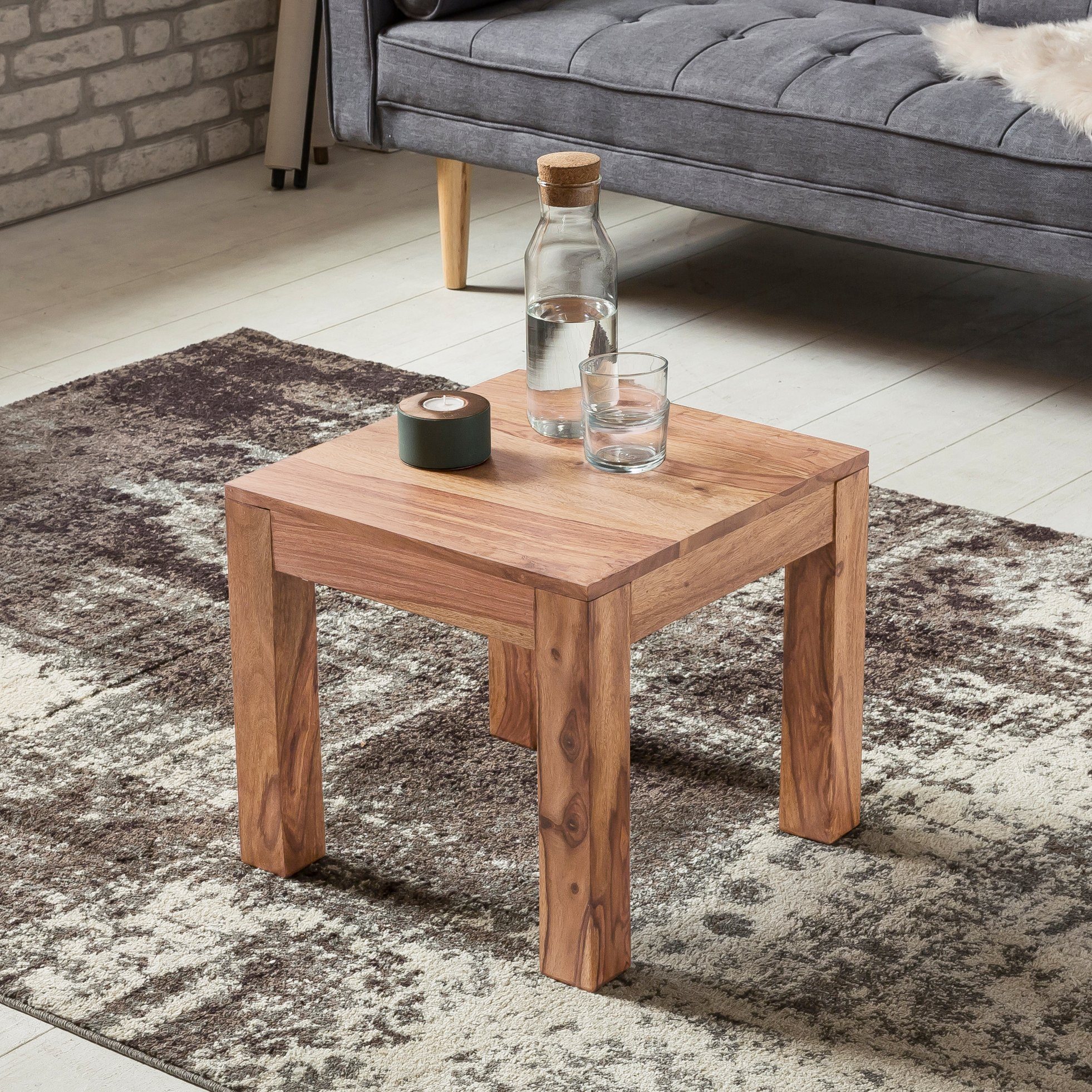 FINEBUY Couchtisch SuVa2394_1 (Akazie Massivholz, 45x45x40 cm Quadratisch Modern), Kleiner Wohnzimmertisch, Sofatisch Kaffeetisch