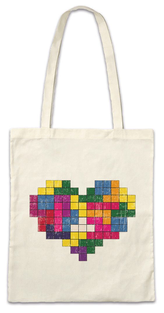 Beuteltasche Cube Heart Stofftasche Gamer Magic Gaming Pixel Würfel Zauberwürfel