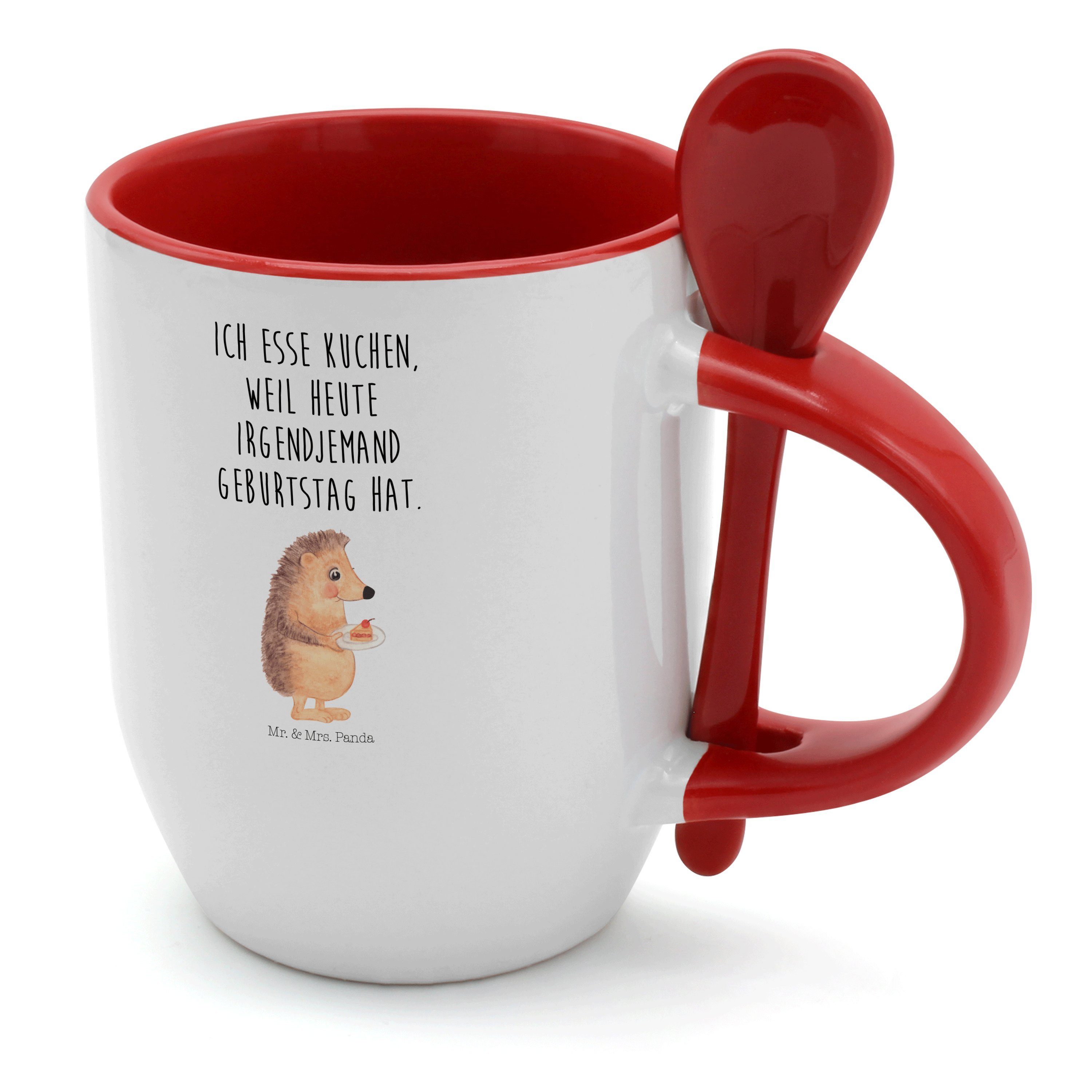 Keramik Tasse Mrs. mit Mr. - & Kaffeetasse, Geschenk, Panda mit Weiß Igel - Tasse Spruch, Kuchenstück