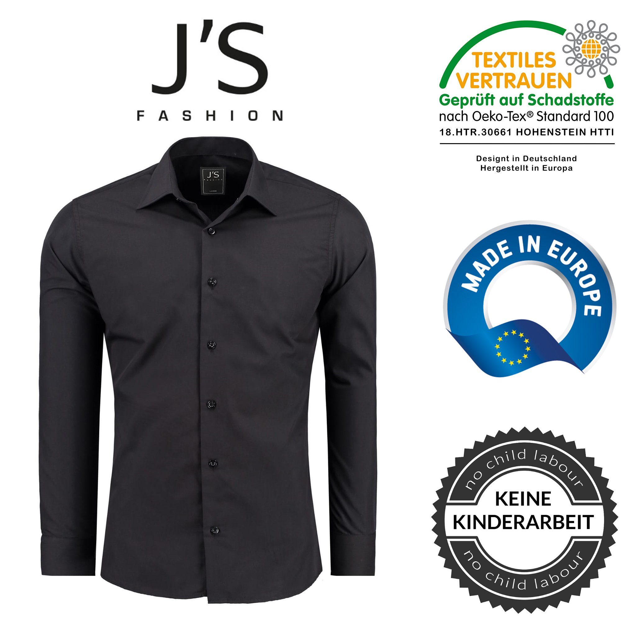 J'S FASHION Businesshemd JS12105 Slim Fit Langarm Herren Hemd mit farblich abgesetzten Elementen, Langarm Kentkragen Uni