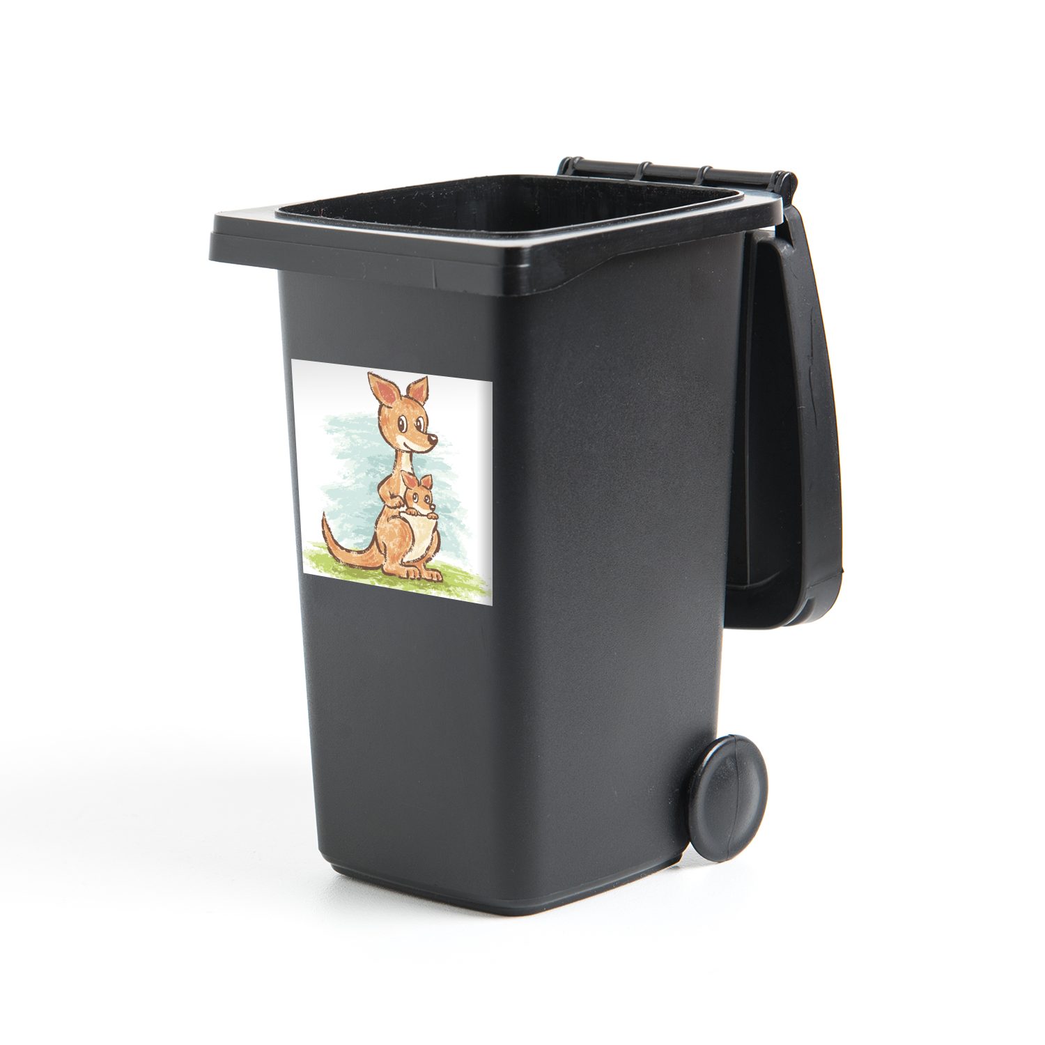 Besondere Funktion MuchoWow Wandsticker Känguru Tiere St), - Kreide Mülltonne, (1 Abfalbehälter Container, - Jungtiere Mülleimer-aufkleber, - Sticker