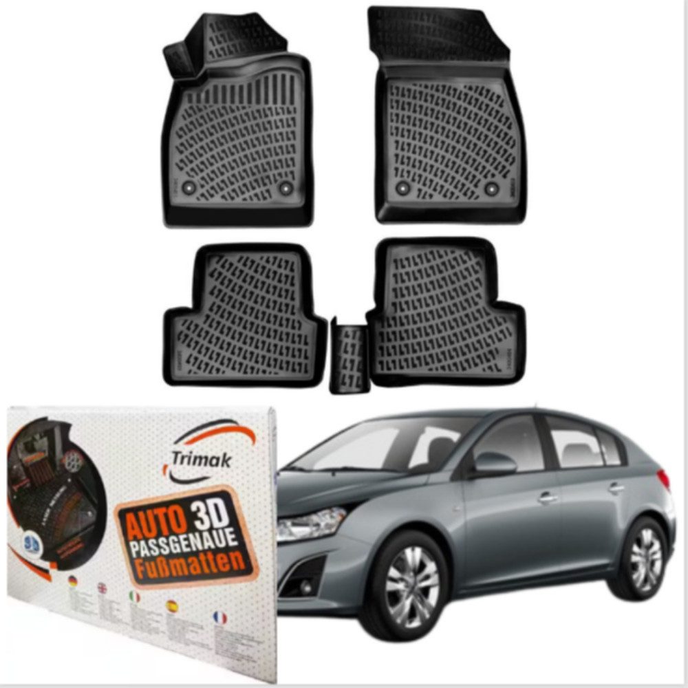 Trimak Passform-Fußmatten Kompatibel mit Chevrolet Cruze 2008-2016 3D Auto Gummimatten, Chevrolet Cruze 2008-2016 Gummimatten Auto TPE Allwetter