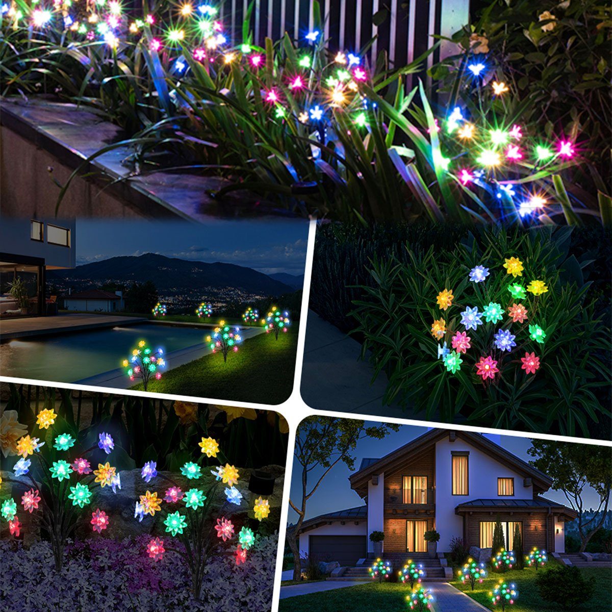 Gartenstecker bunt LETGOSPT Solarleuchte Blüten Traum fest beleuchtet, Lichter LED Lotusblumen integriert, 2x LED LED Solar