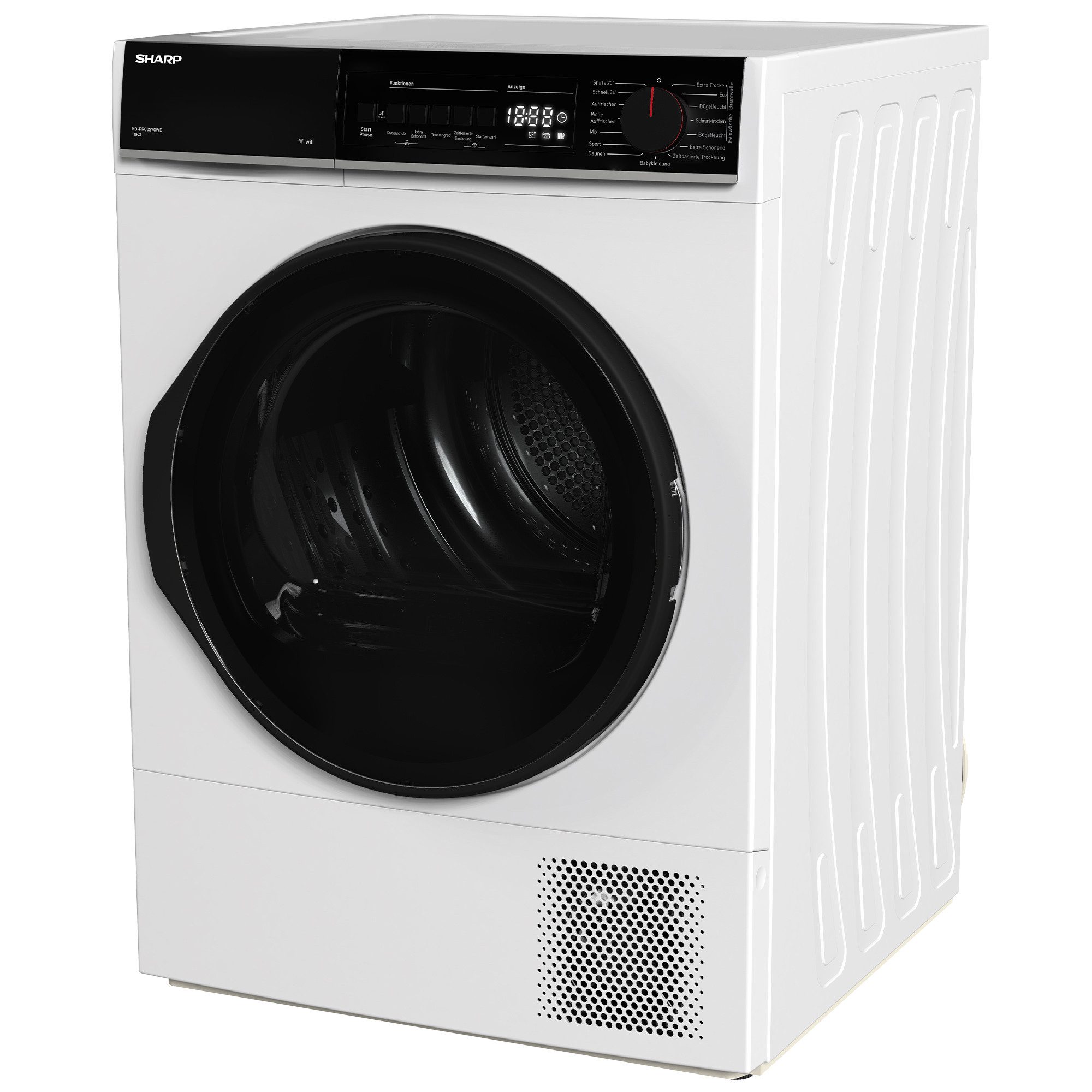 Sharp Wärmepumpentrockner KD-PRO0S7GWD-DE, SoftTouch-Bedienung mit LED-Display, Trommelbeleuchtung, WiFi