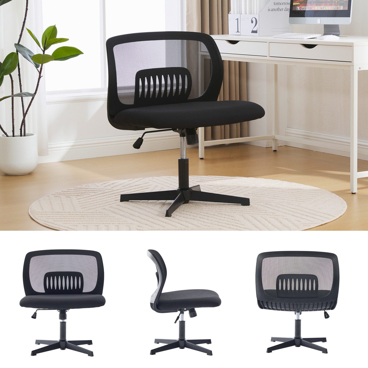 ANYSUN Bürostuhl Höhenverstellbarer Bürodrehstuhl ohne Armlehnen (Ergonomischer Schreibtischstuhl, 360° drehbar, 1 St), Wohnstühle zum Sitzen mit gekreuzten Beinen, Wippfunktion