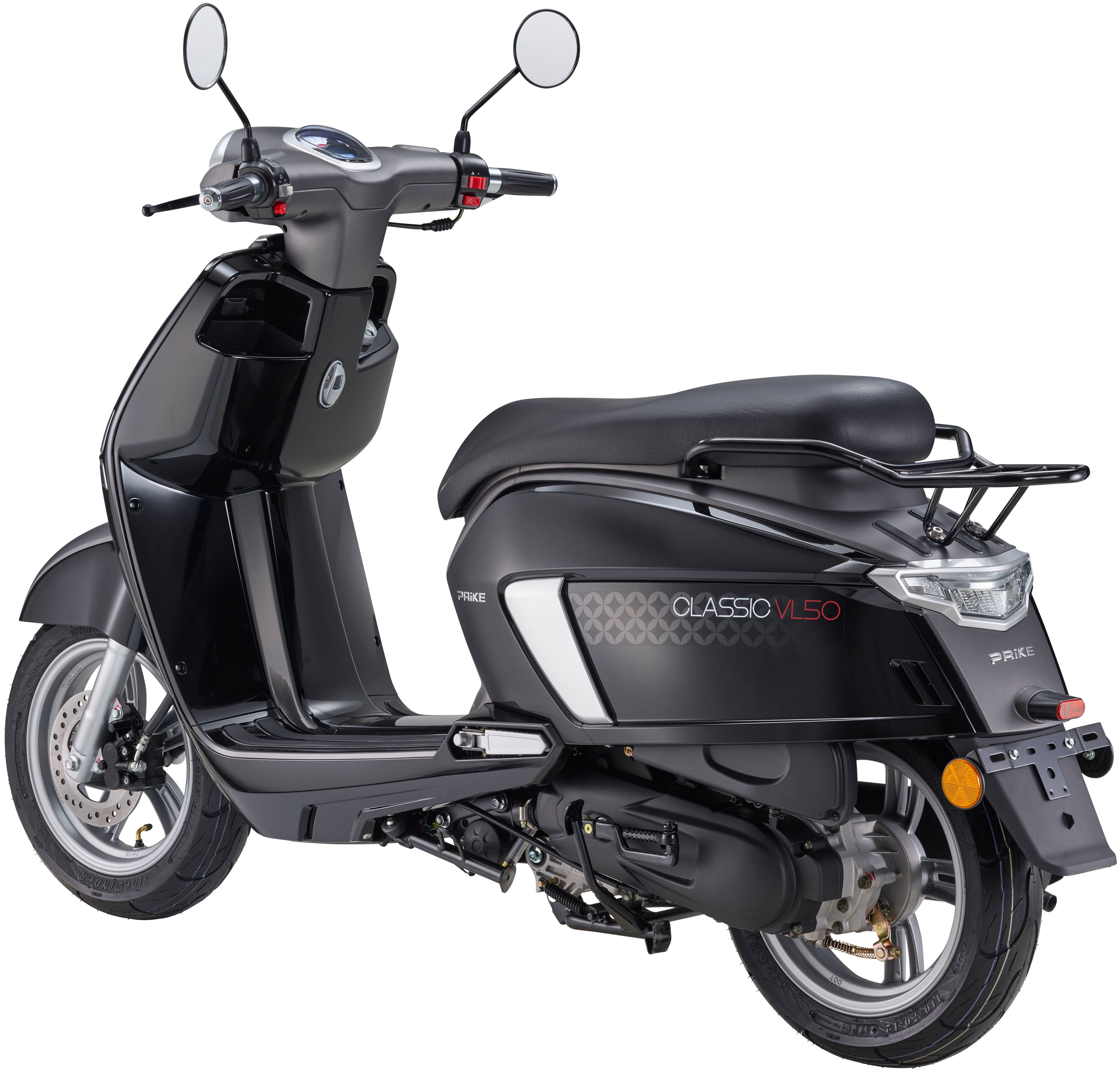 PRIKE Motorroller Classic Roller VL50, (45km/h), 50 ccm, 50 ccm, 45 km/h, Euro 5, Kraftstoffeinspritzung (EFI), Lenkerschloss, Staufach, Scooter, LED