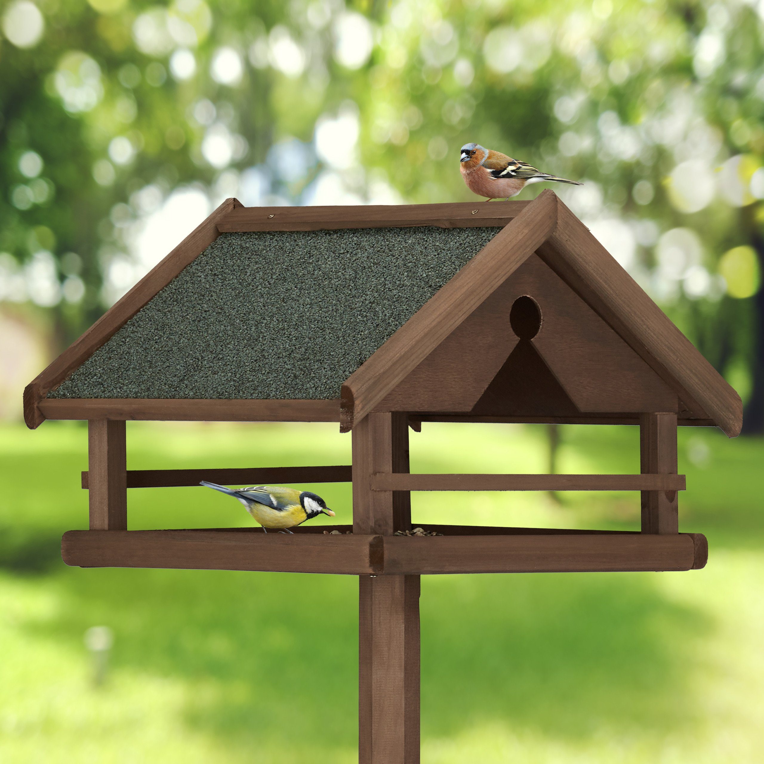 relaxdays Vogelhaus Braunes Vogelfutterhaus mit Ständer