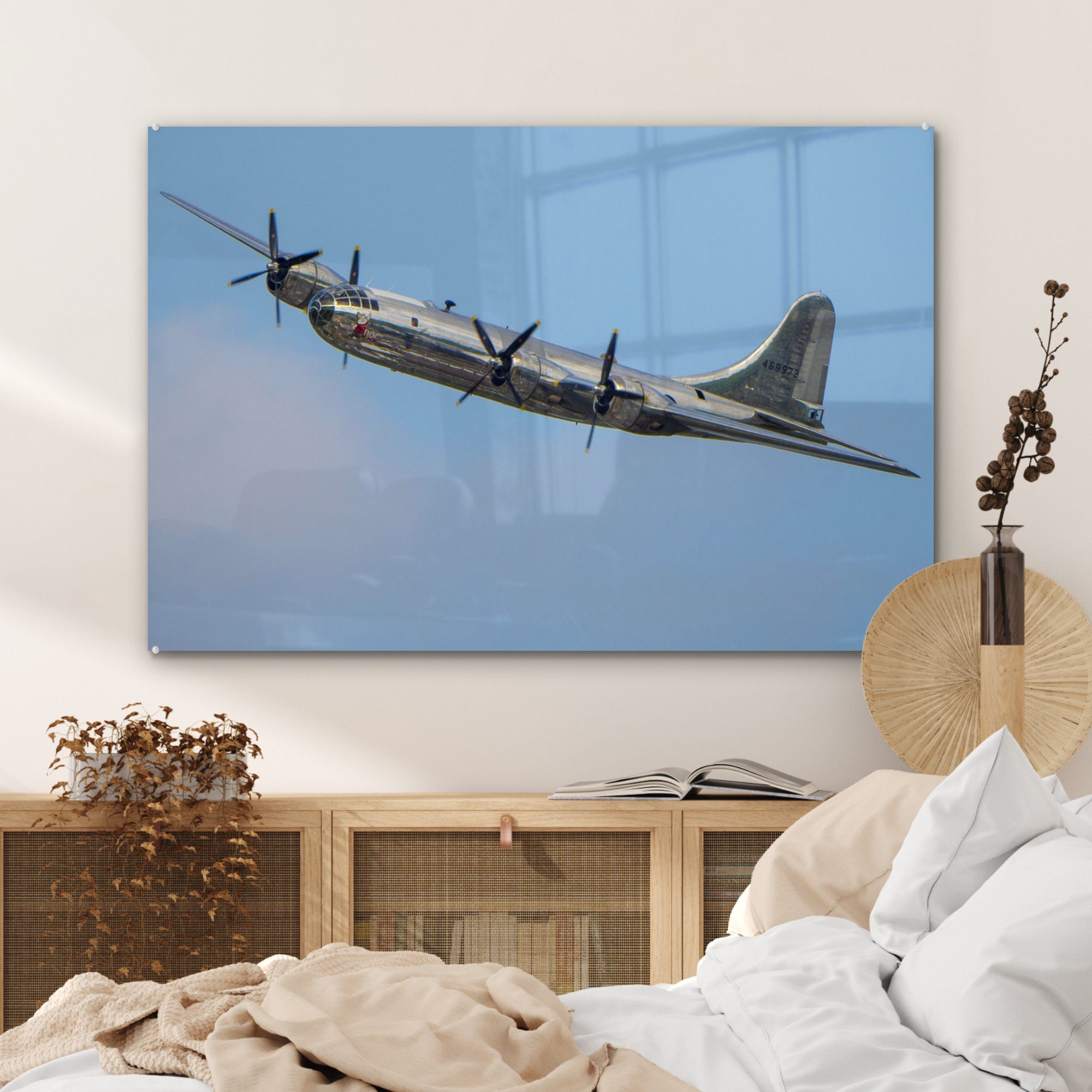 Wohnzimmer Blau, Acrylglasbilder St), MuchoWow - Fliegen Flugzeug & - Schlafzimmer Acrylglasbild (1