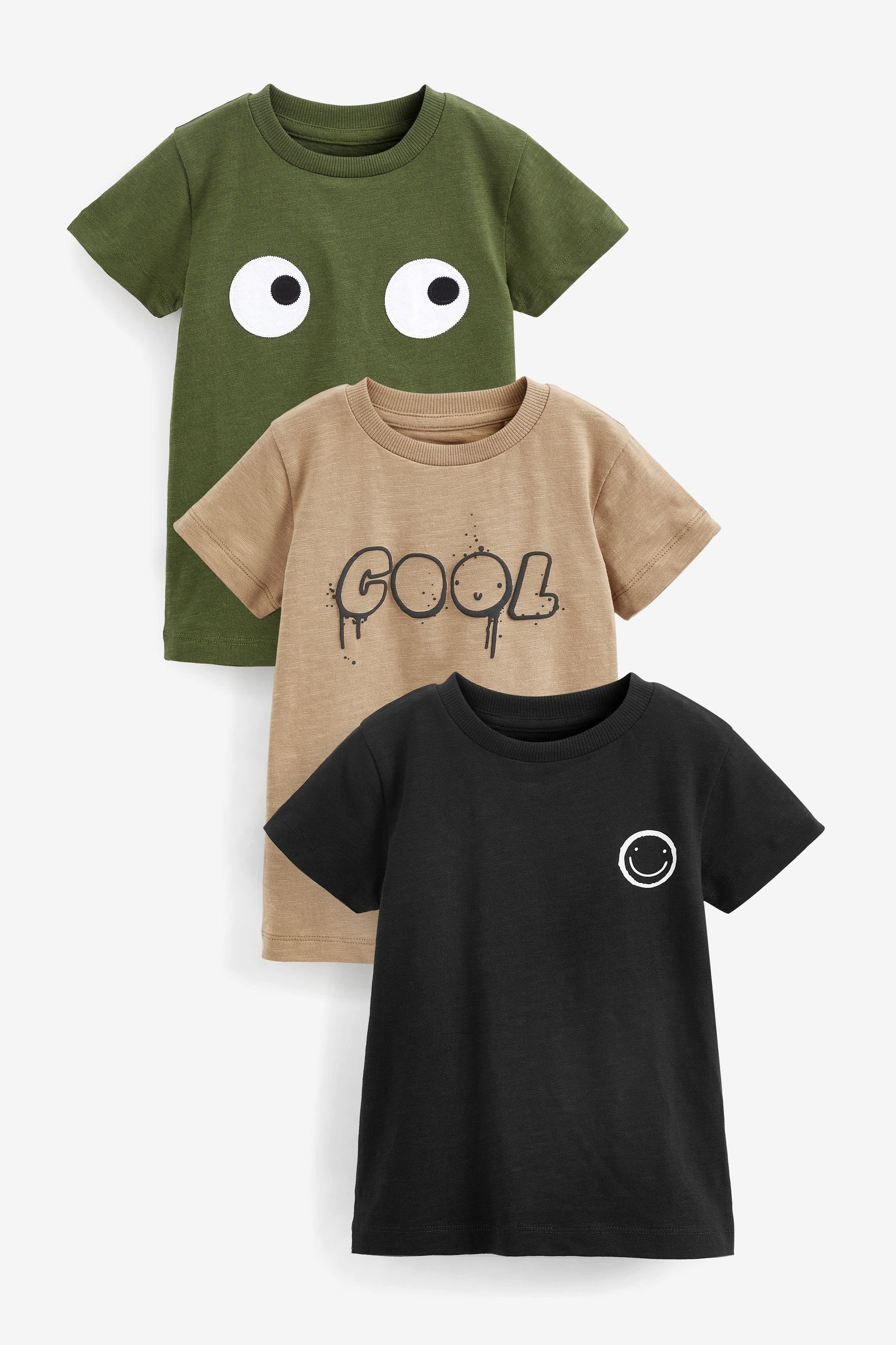 Next T-Shirt Kurzarm-T-Shirts mit Figur, 3er Pack (3-tlg) Cool Black/Green