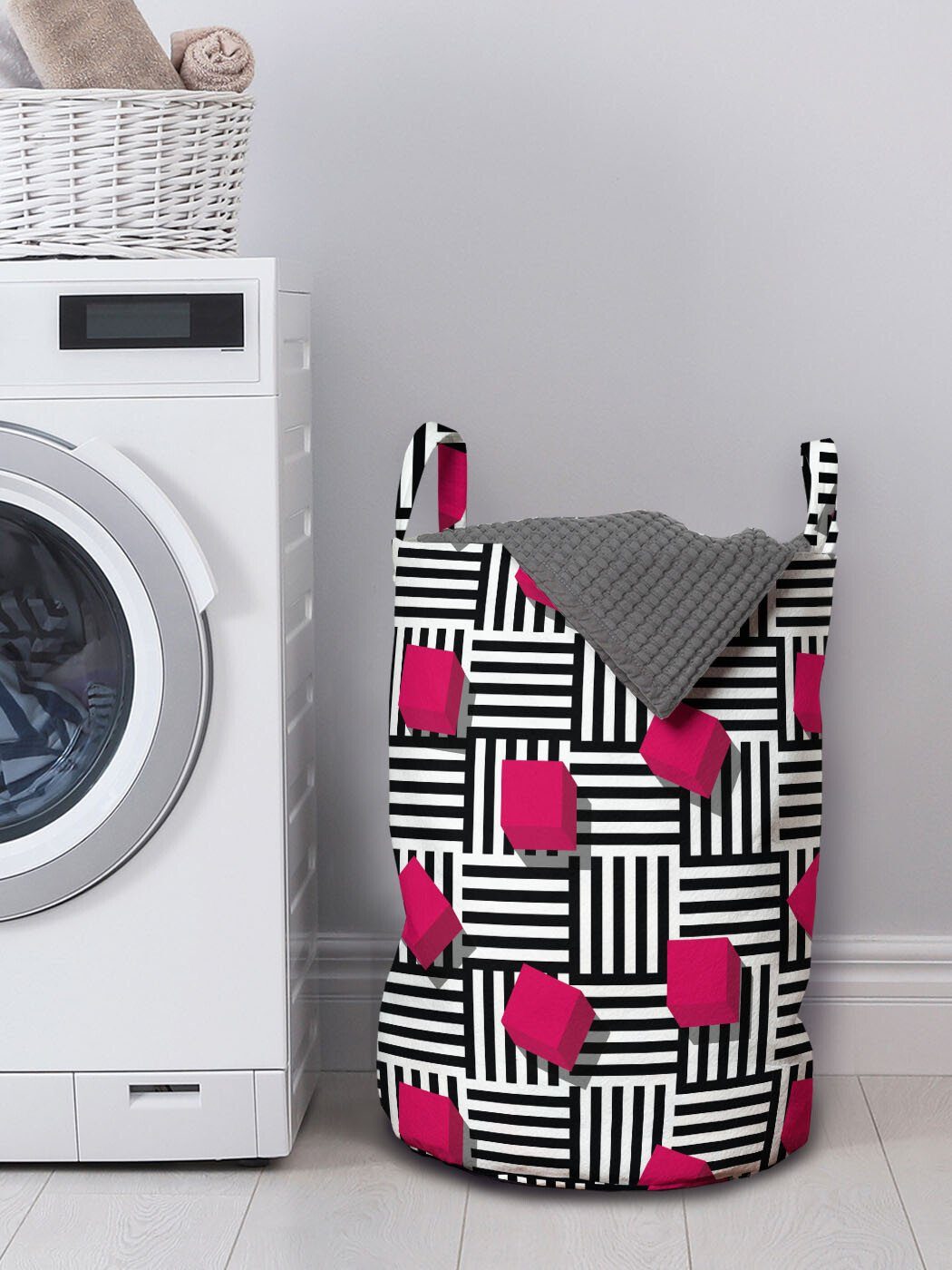 Zimmer Geometrisch Teen mit Abakuhaus Kordelzugverschluss Wäschekorb für Griffen Waschsalons, Wäschesäckchen