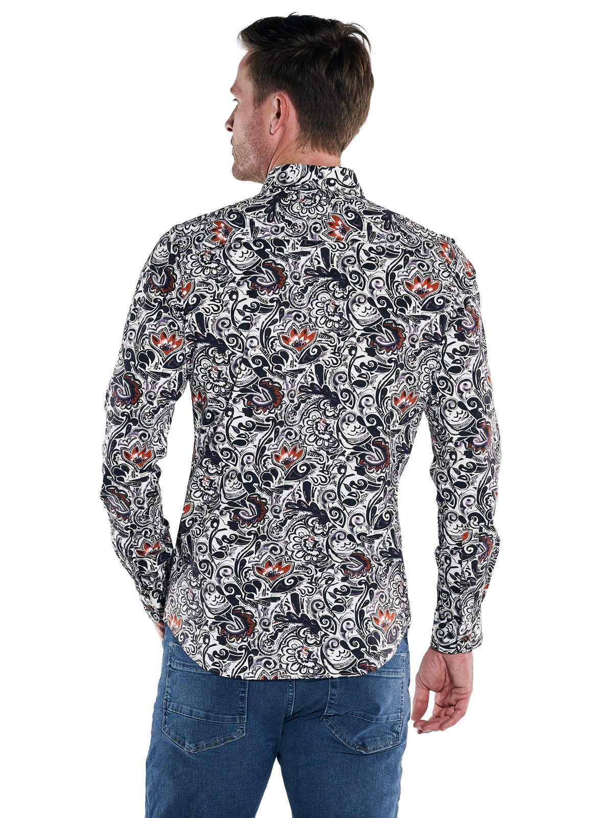 Engbers Langarmhemd engbers Herren Langarm-Hemd gemustert, Rostorange günstig online kaufen