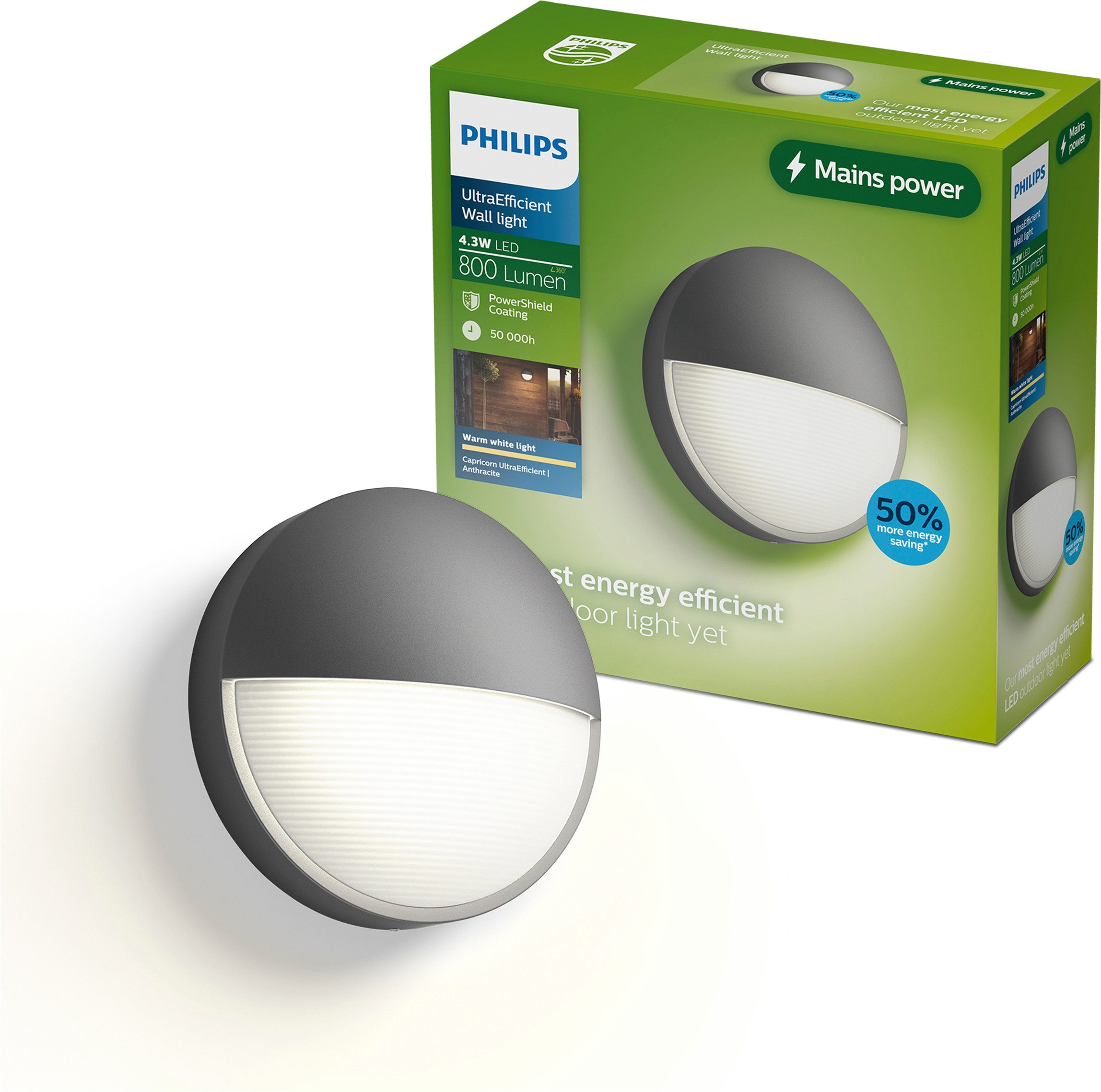 Philips LED Außen-Wandleuchte Outdoor Ultra-Efficient Capricorn, LED fest integriert, Warmweiß, 2700 Kelvin, 800 Lumen, IP44, anthrazit