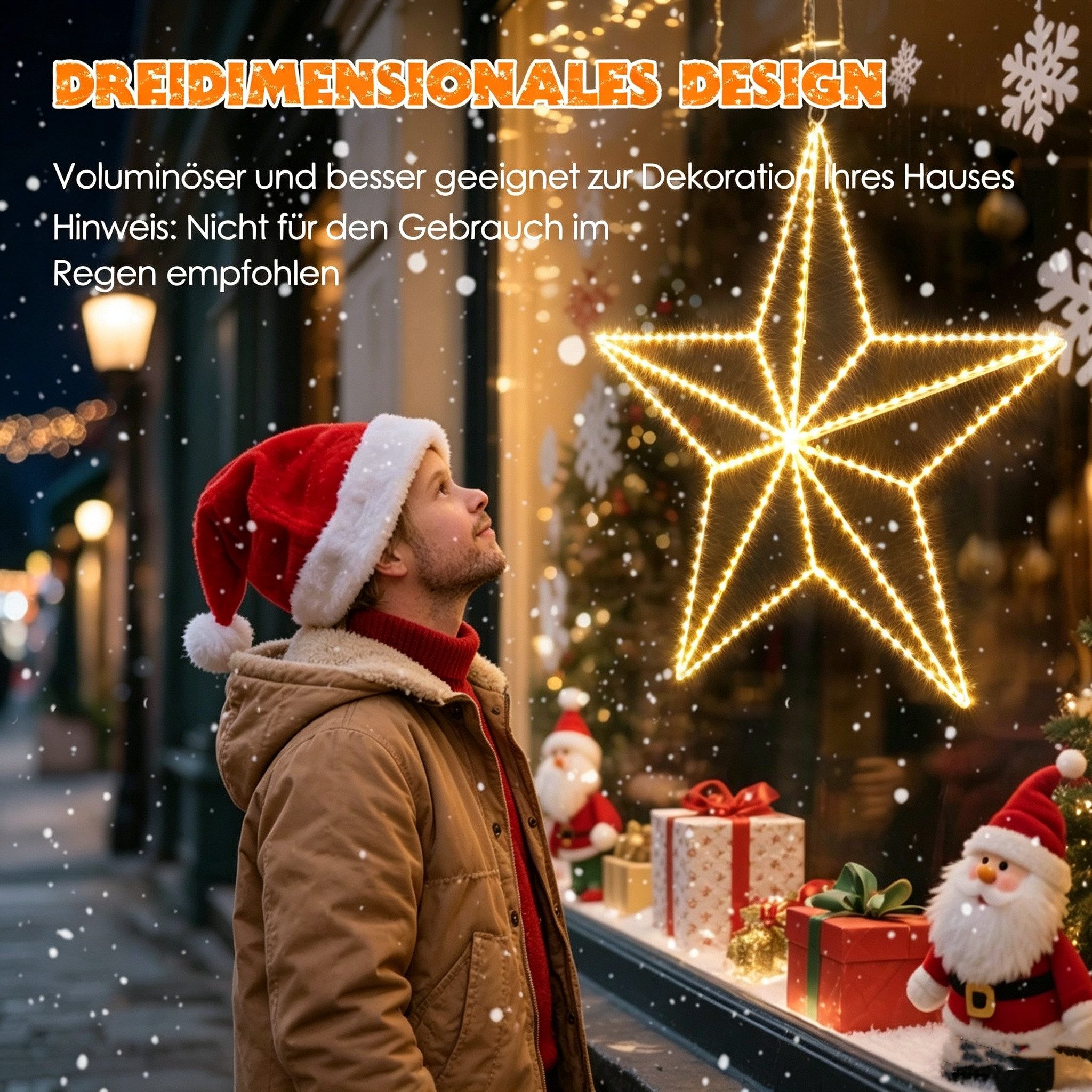 Quntis LED-Lichterkette LED Stern Fensterdeko, Warmweiß weihnachtsdeko, Faltbar, mit 3m Kabel, 50cm Fünfzackstern, 282 LEDs, IP20, inkl. Haken, Ideal für Fenste – Bild 5 von 5