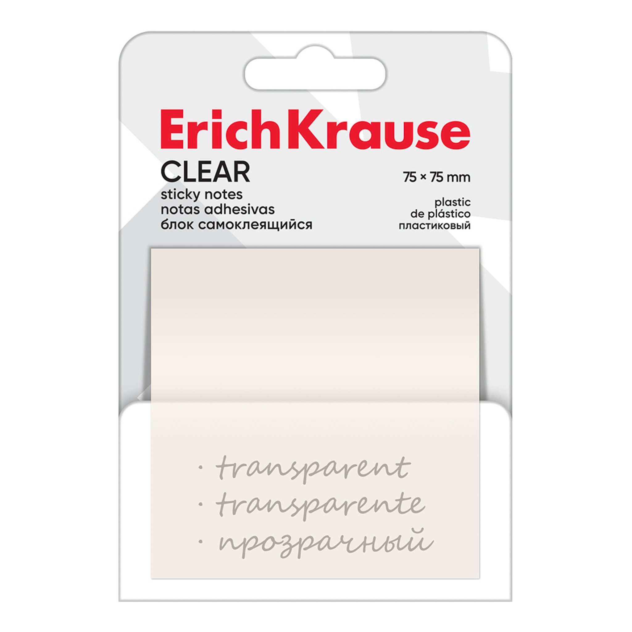 Erich Krause Haftnotizblock, Haftnotizen 75mm Plastik 50 Blatt transparent
