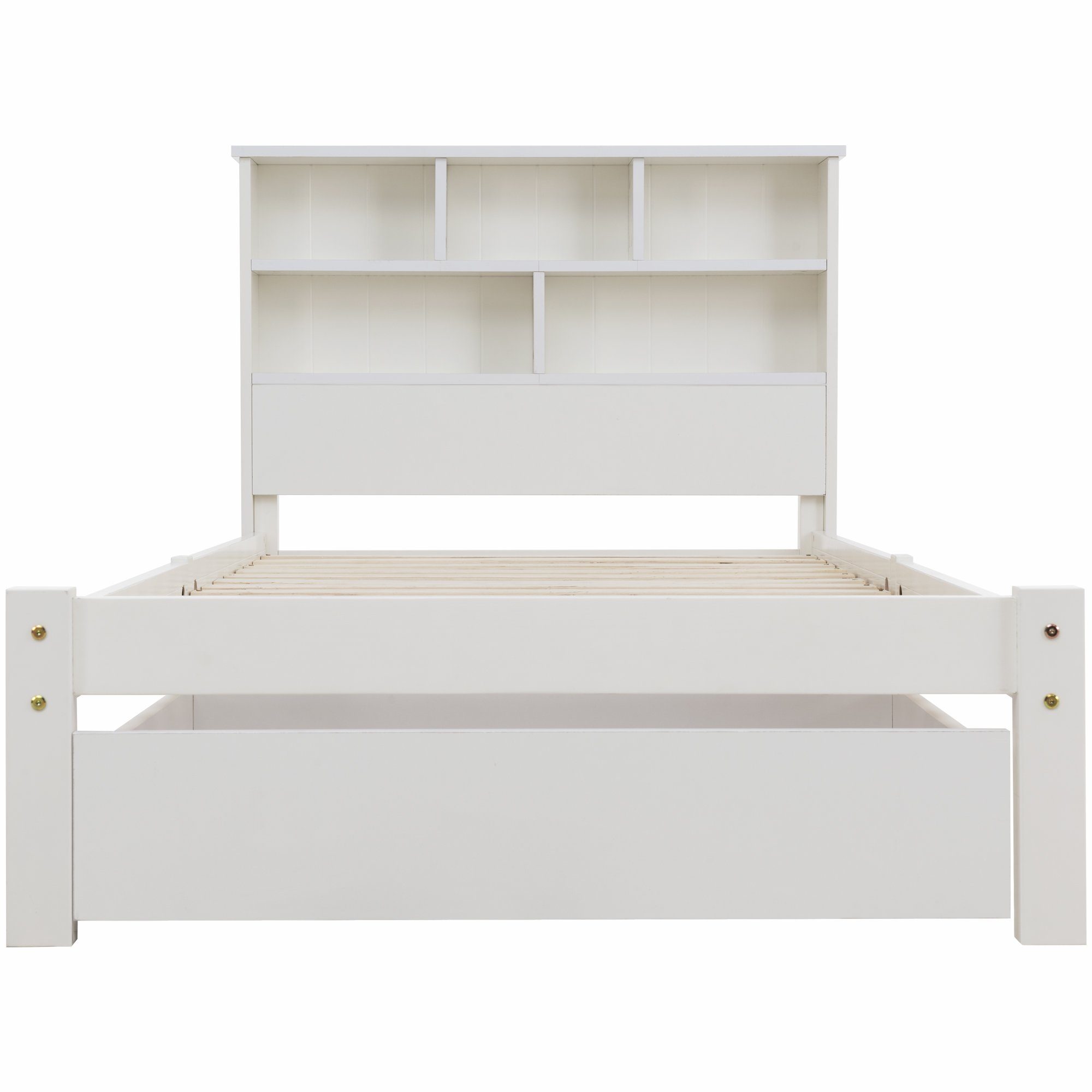 Massivholzbett (Einzelbett mit Schublade und Lattenrost), Holzbett mit Bücherregal, Kinderbett Jugendbett 90x200 cm