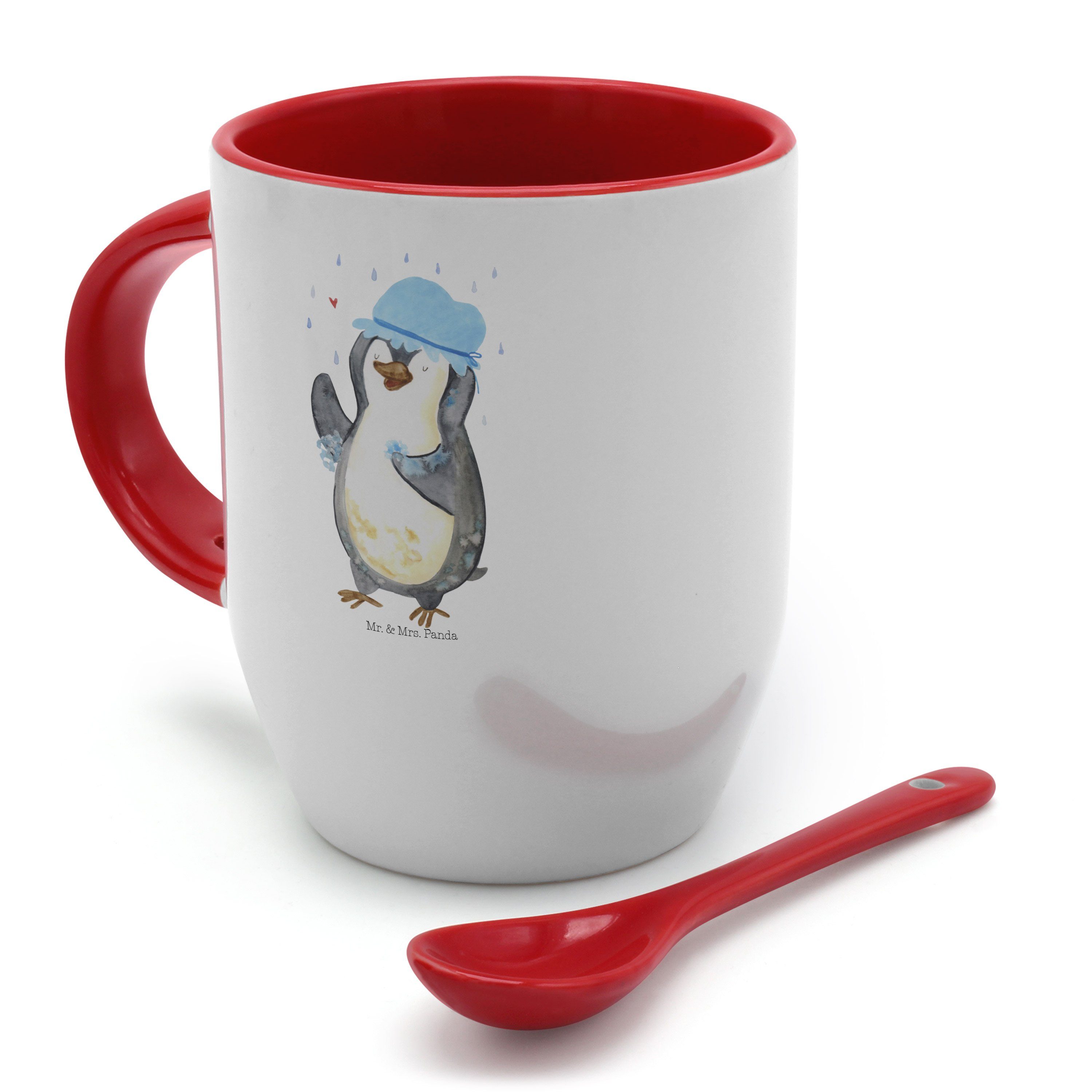 Panda Neustart, Geschenk, Pinguin Mrs. duscht - Keramik & Mr. - Kaffeetasse, Weiß Kaffeebecher, Tasse