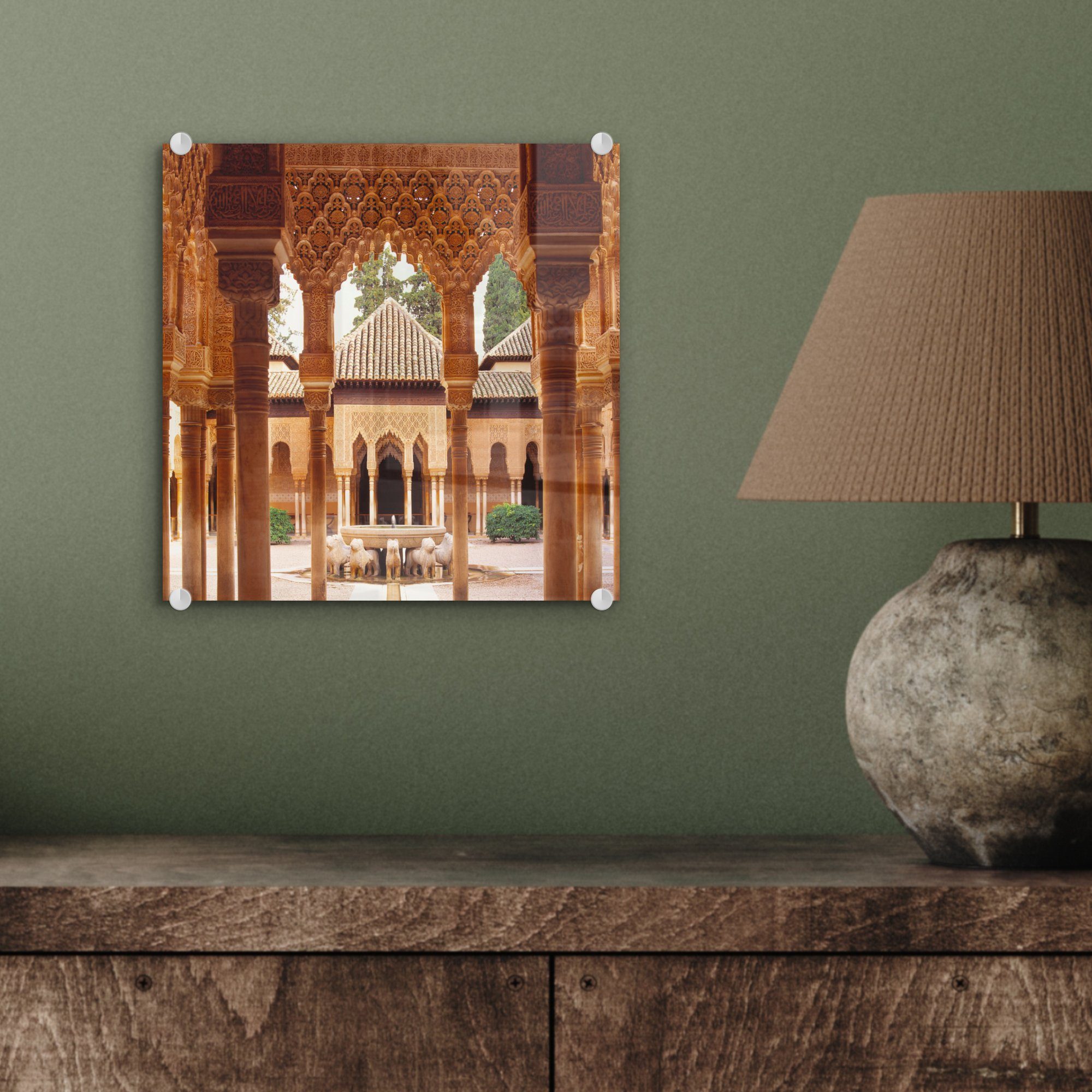 MuchoWow Acrylglasbild (1 - auf auf Wanddekoration Wandbild Traditioneller - Bilder Glas - Alhambra, Foto Glas Glasbilder Innenhof St)