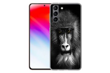 MuchoWow Handyhülle Affe - Tiere - Augen - Braun - Schwarz und weiß, Phone Case, Handyhülle Samsung Galaxy S21, Silikon, Schutzhülle