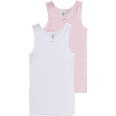 104-140 Sanetta Mädchen Shirt Pink/Weiß Unterhemd o Tanktop Pferde Arm