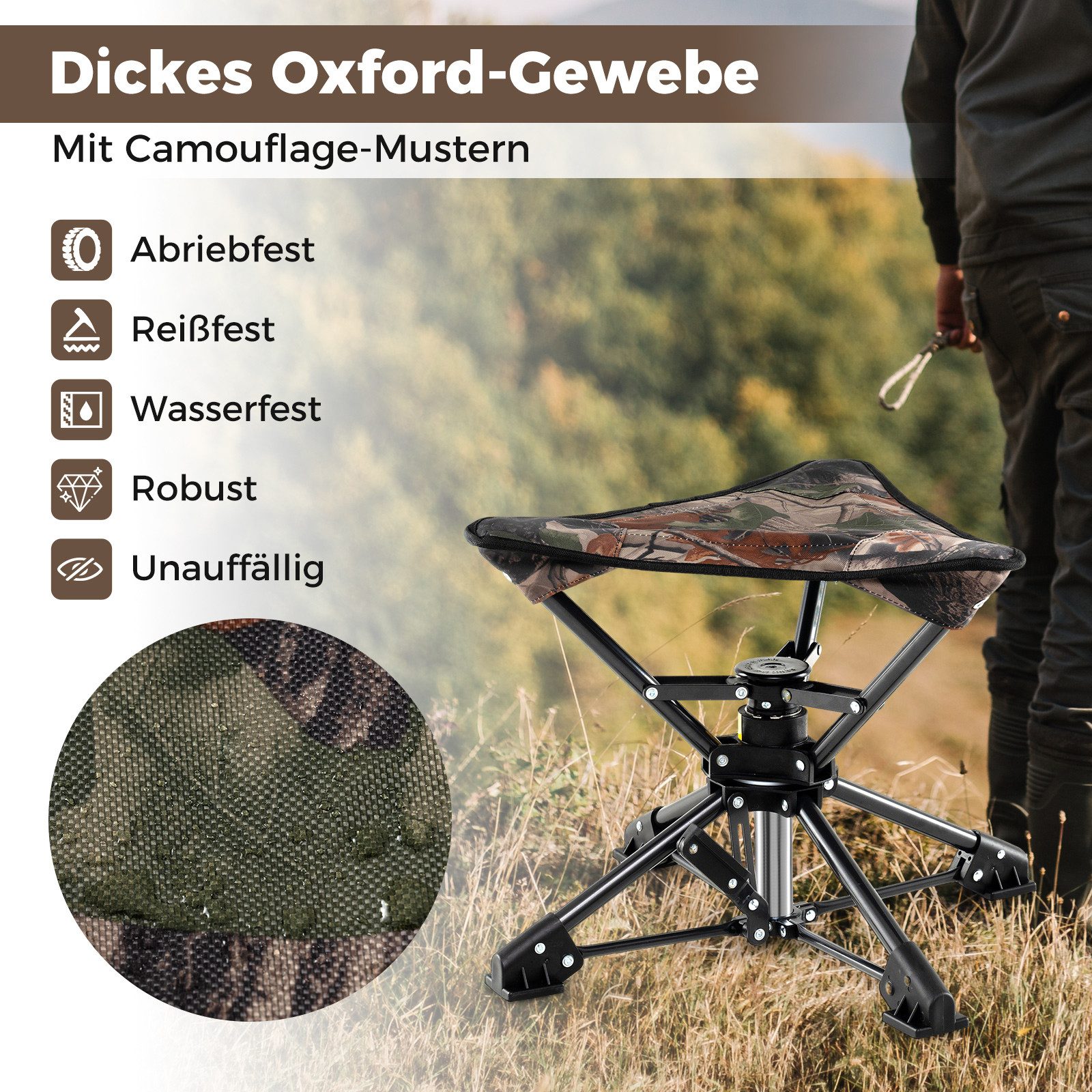 COSTWAY Campingstuhl, 360° drehbarer Jagdstuhl, bis 150kg belastbar
