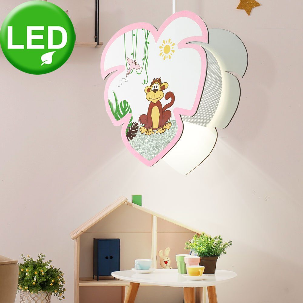 etc-shop LED Pendelleuchte, Leuchtmittel inklusive, Warmweiß, Decken Pendel Leuchte Mädchen Kinder Zimmer Affen Motiv Hänge Lampe im