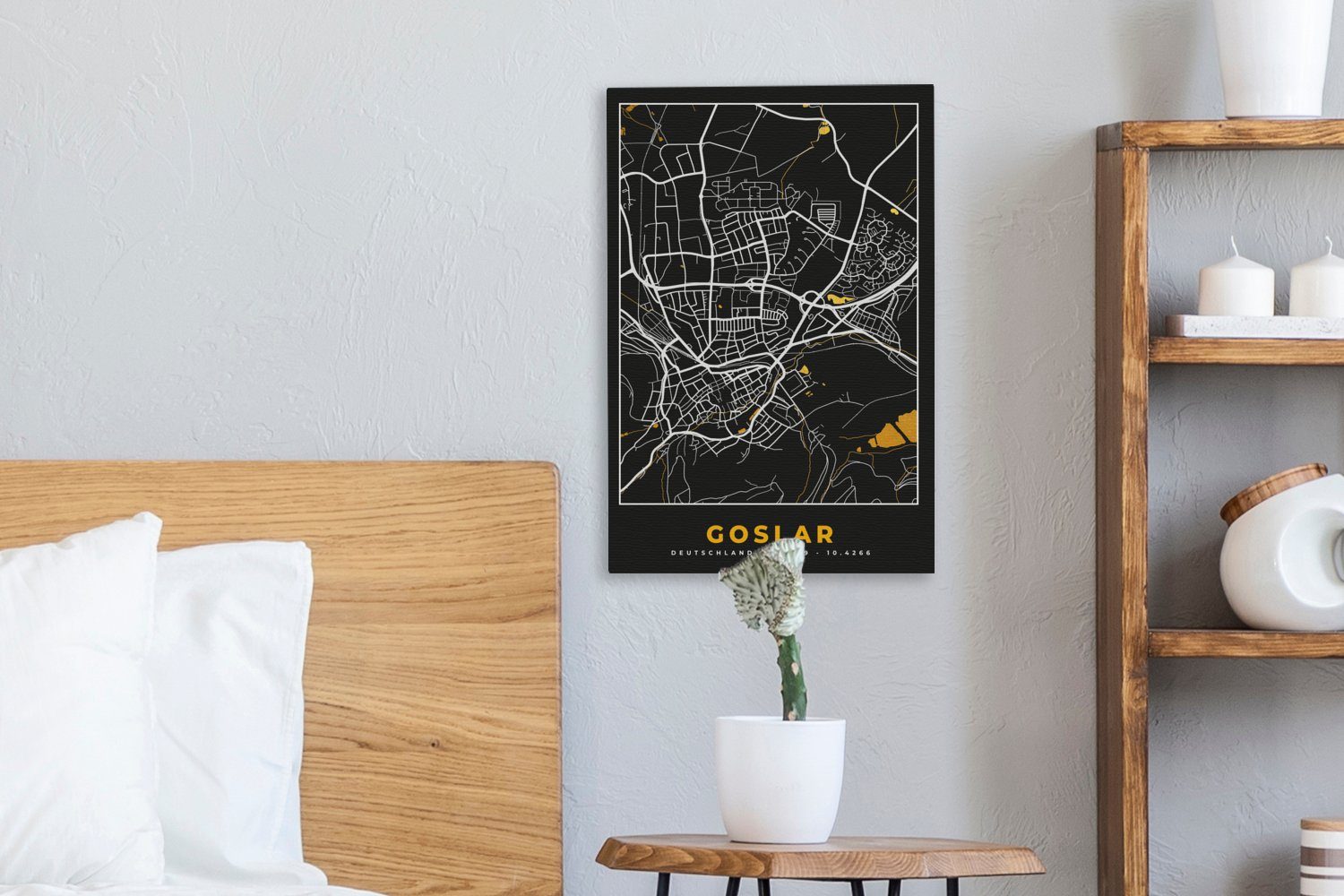 Zackenaufhänger, Deutschland Karte, - fertig Stadtplan cm Gold Leinwandbild inkl. Leinwandbild (1 20x30 - St), Gemälde, bespannt - OneMillionCanvasses®