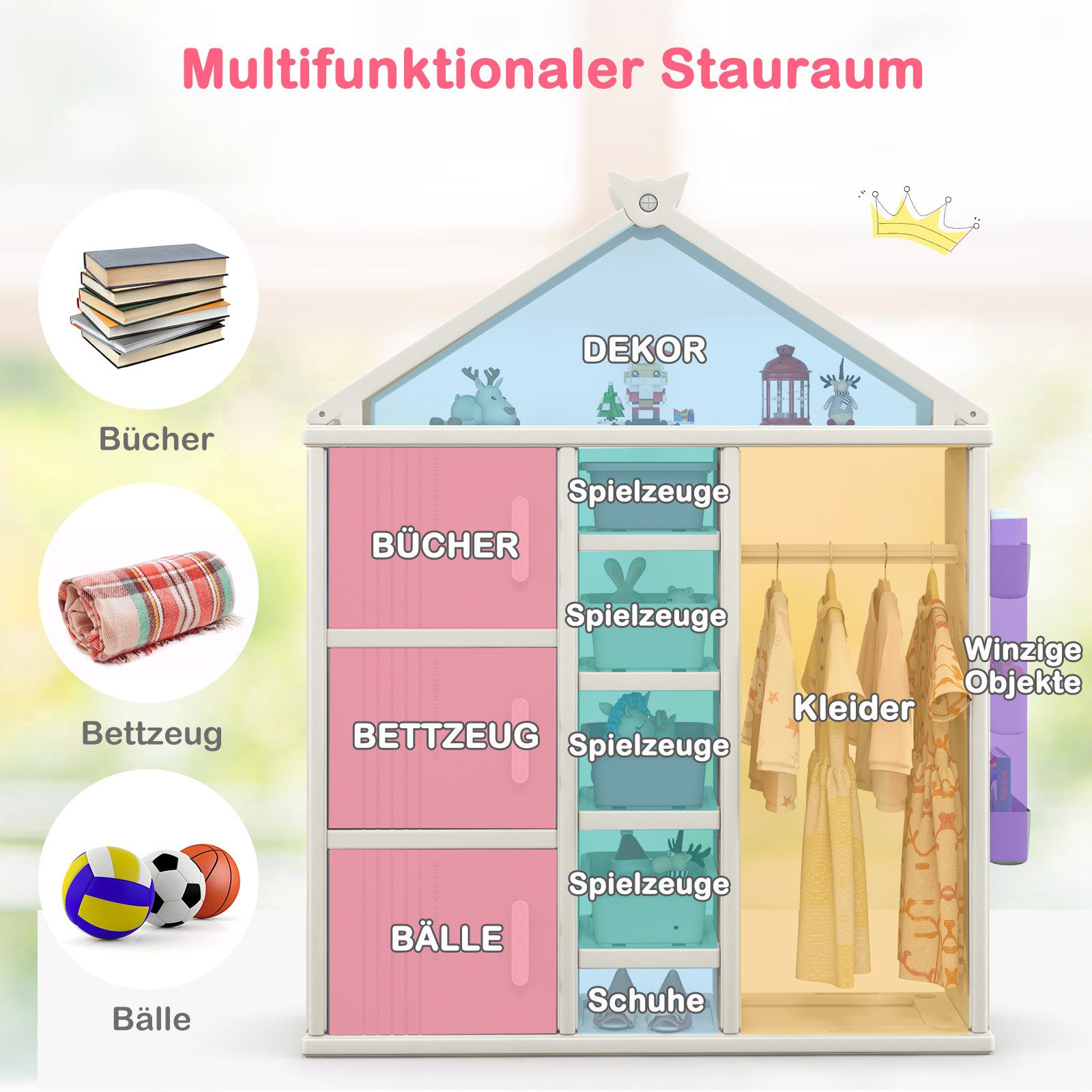 COSTWAY Kinderregal, Spielzeugregal in Hausform mit Boxen und Schubladen günstig online kaufen