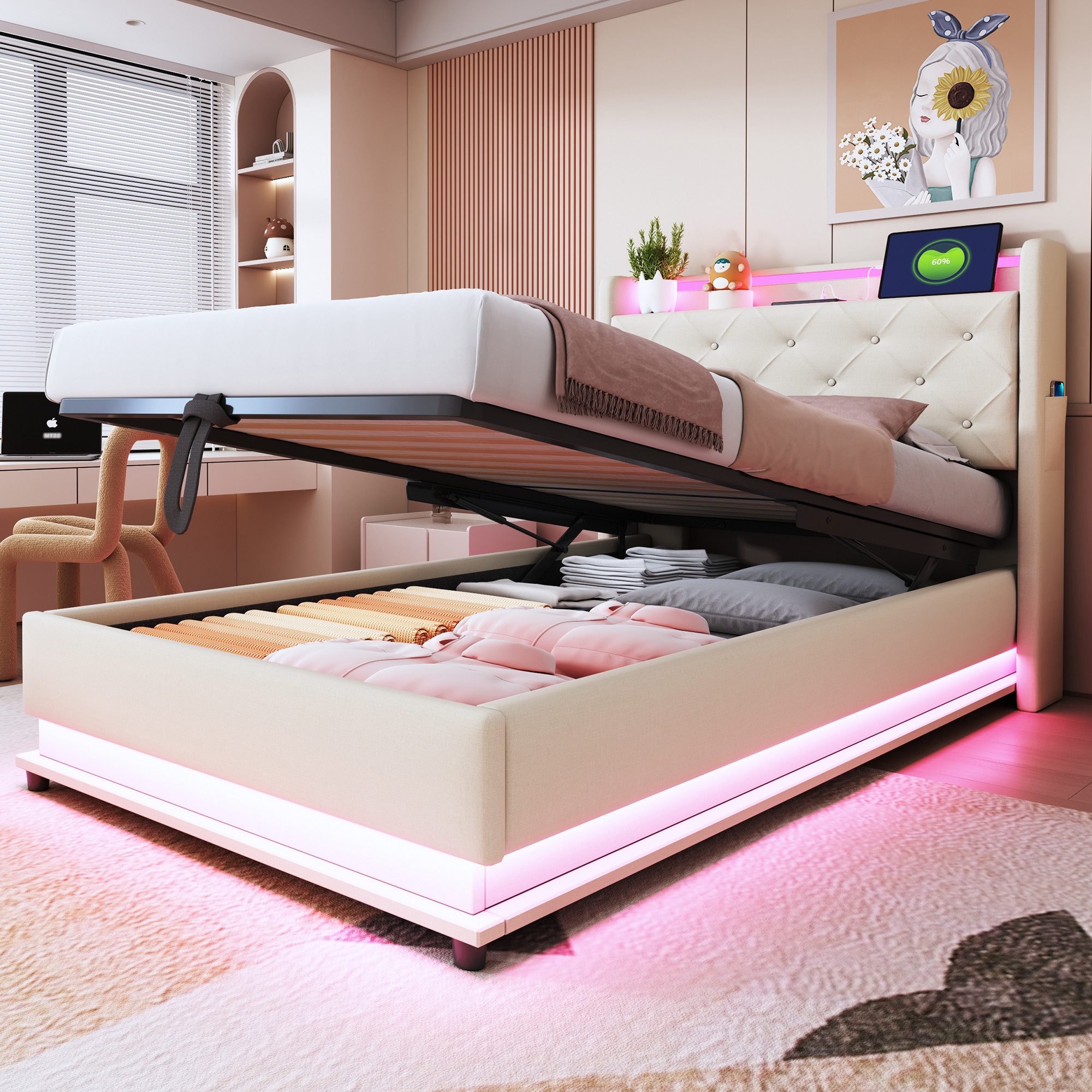 STILVORA Polsterbett Stauraumbett 90×200 Jugendbett Doppelbett günstig online kaufen