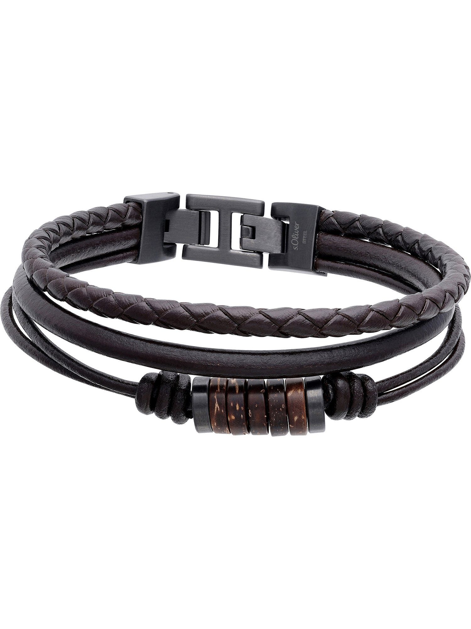 Armband S.Oliver Herren-Armband Edelstahl, Leder