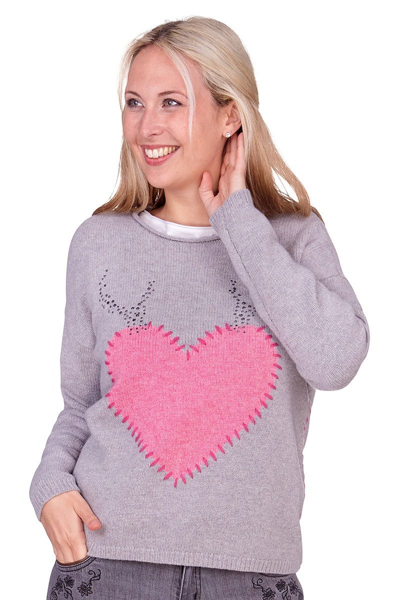 Rundhalspullover Strickpullover Damen - ZELDA - steeple grey