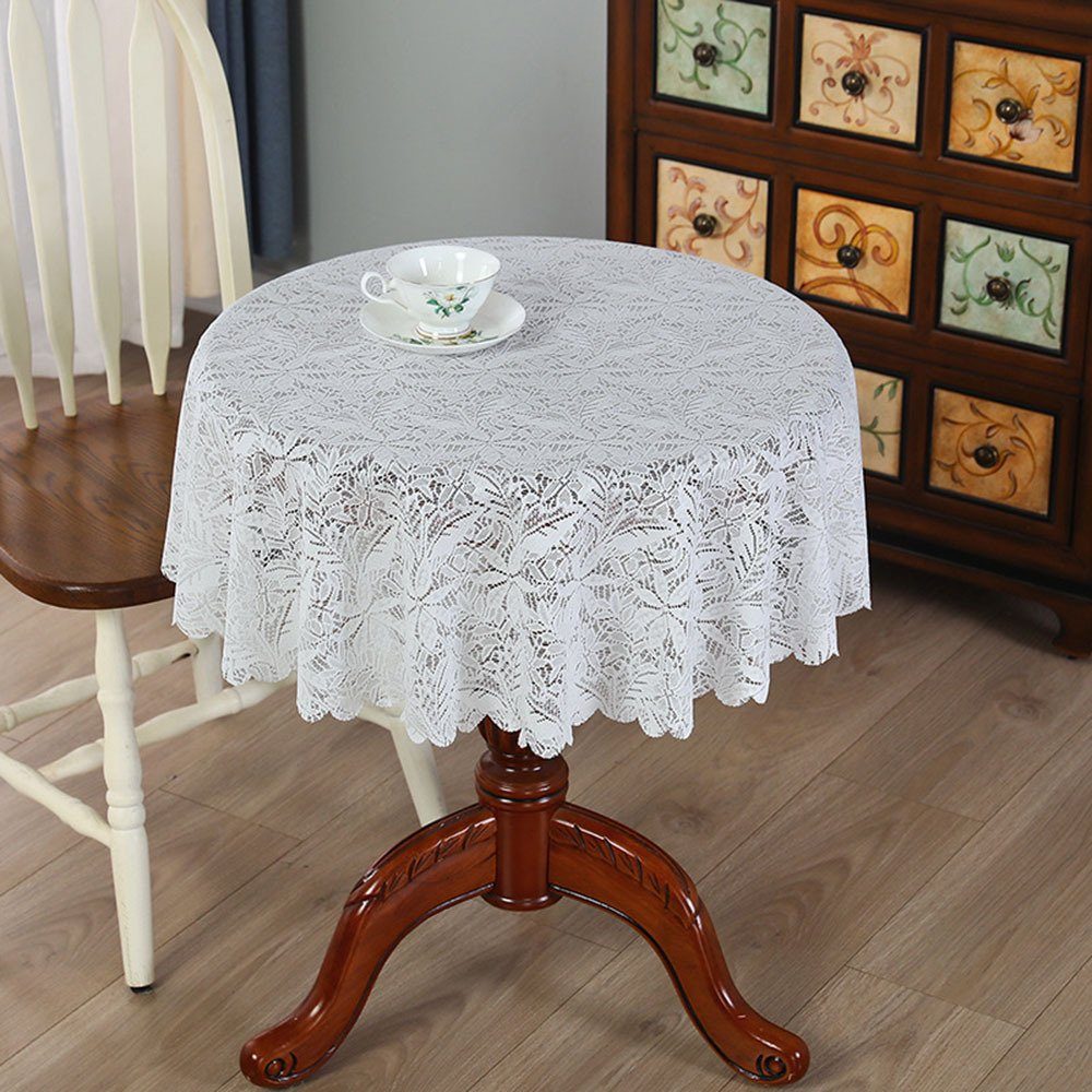 Blusmart Tischschonbezug Runde Spitzentischdecke Stilvolle Weißer In Farbe, Dekorative