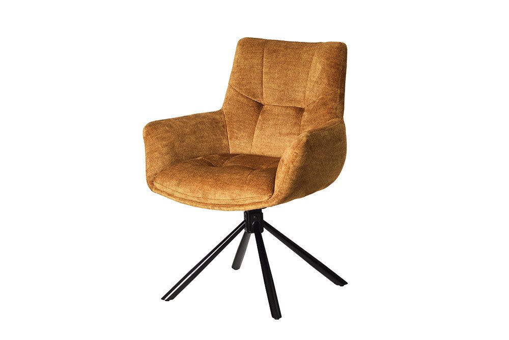 riess-ambiente Drehstuhl SIGNATURE senfgelb/schwarz - Samt, Metall, drehbar, mit Armlehne (Einzelartikel, 1 St), 360° drehbar & mit Taschenfederkern - ideal für Esszimmer & Büro