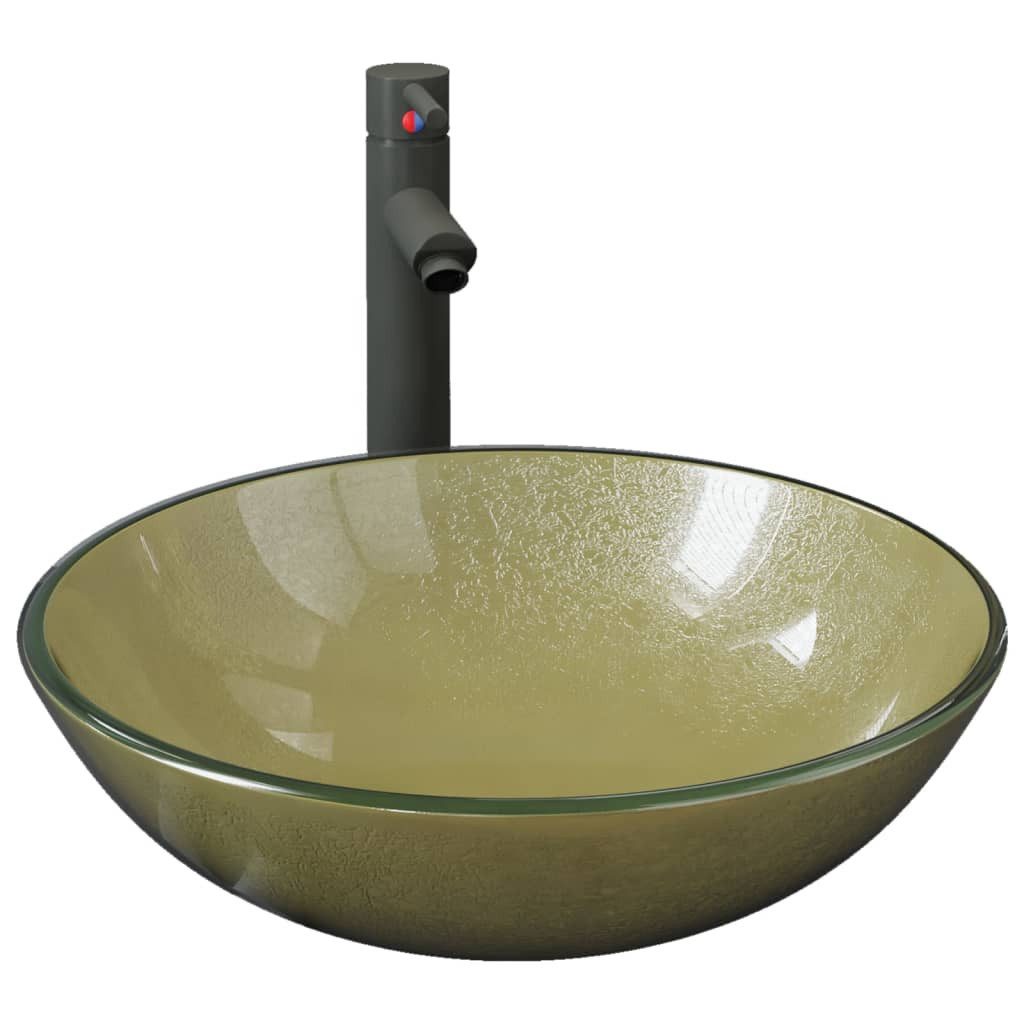 vidaXL Waschbecken Badezimmer Waschbecken mit Wasserhahn und Ablaufgarnitur Gold
