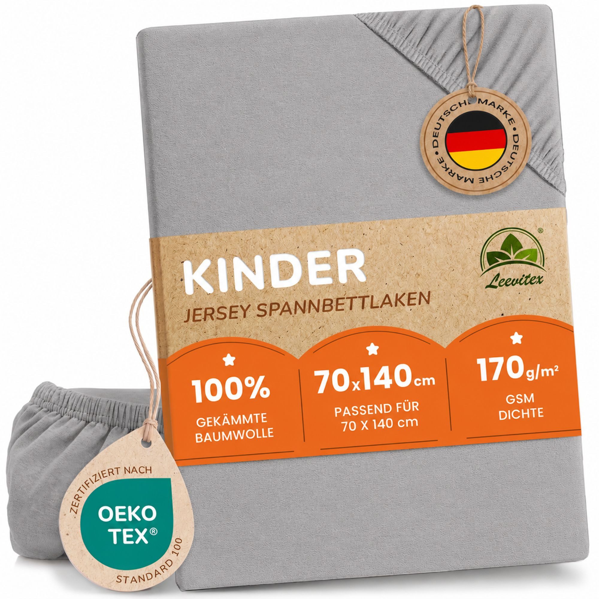 leevitex® Spannbettlaken für Kinderbetten, 1er-Set, 70 x 140 cm, Steghöhe 15 cm, Jersey, Gummizug: rundum, (1 Stück), verschiedene Farben, OEKO-TEX® STANDARD 100 zertifiziert