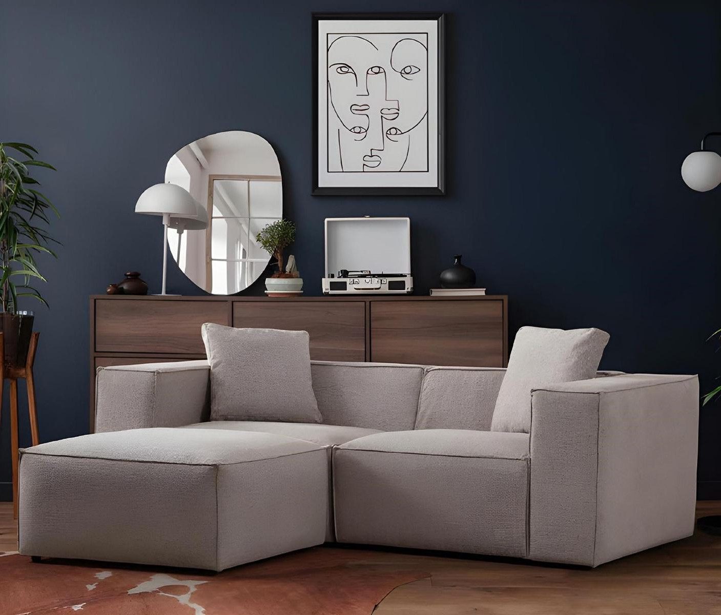 JVmoebel Ecksofa Modernes graues Sofa mit Hocker im minimalistischen Design, 2 Teile, Made in Europa