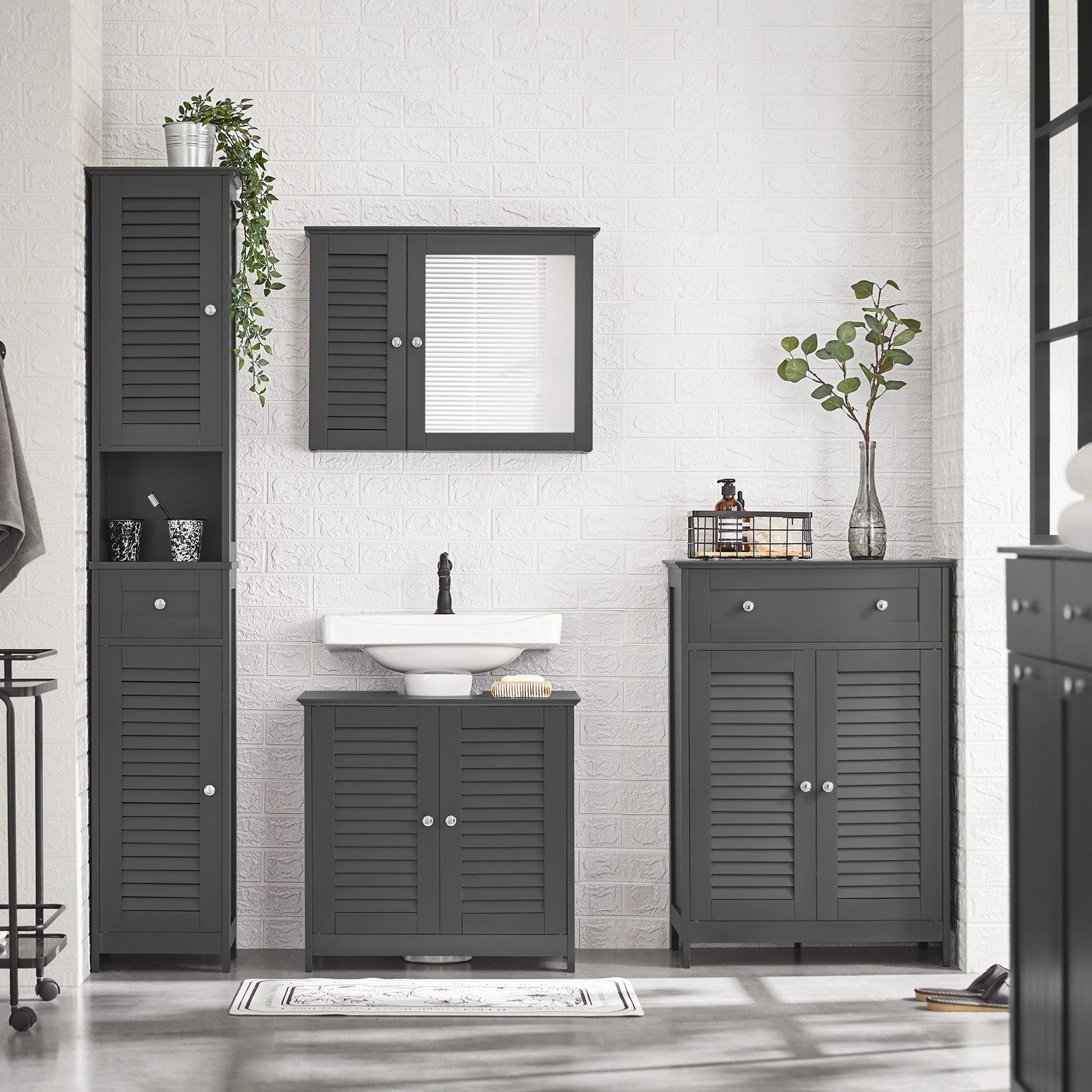 SoBuy Badkommode FRG238, Badezimmerschrank Aufbewahrungsschrank Doppeltürschrank, Badmöbel Sideboard Flurschrank, mit 2 Türen, verstellbare Ablagen