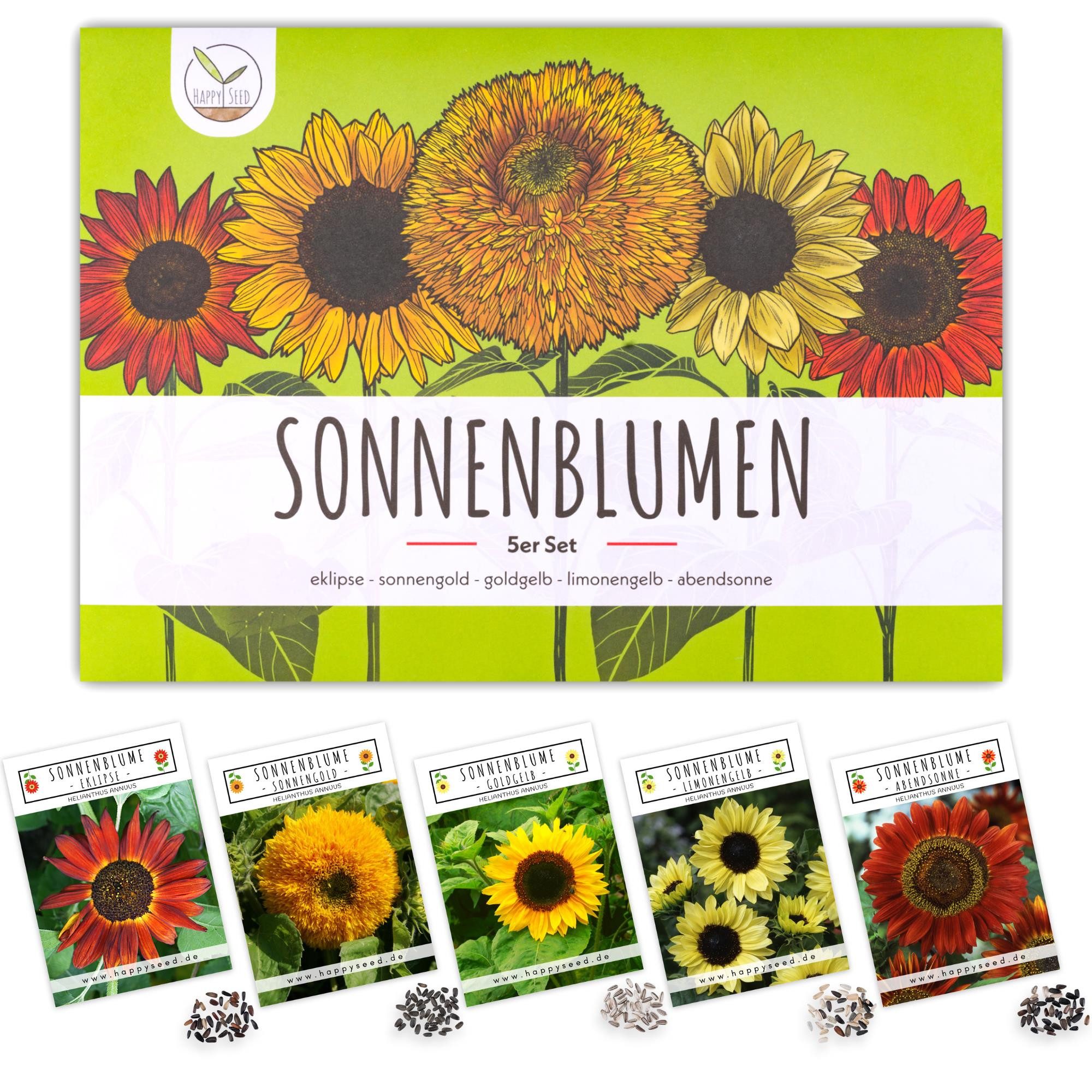 HappySeed Blumensamen Farbenfrohe Sonnenblumen Samen - für einen bienenfreundlichen Garten, Sonnenblumen