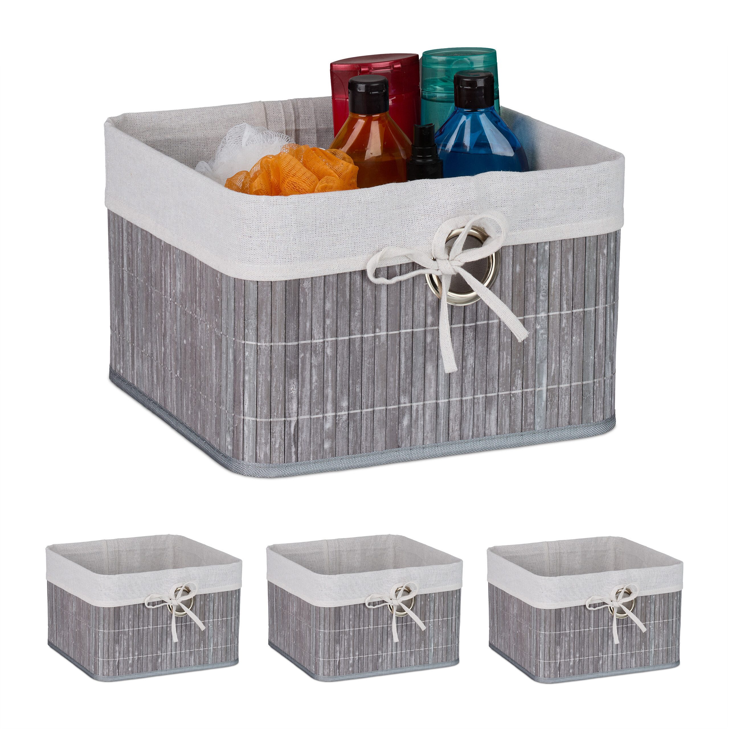relaxdays Regalkorb Aufbewahrungskorb Set aus Bambus (4 St), grau günstig online kaufen