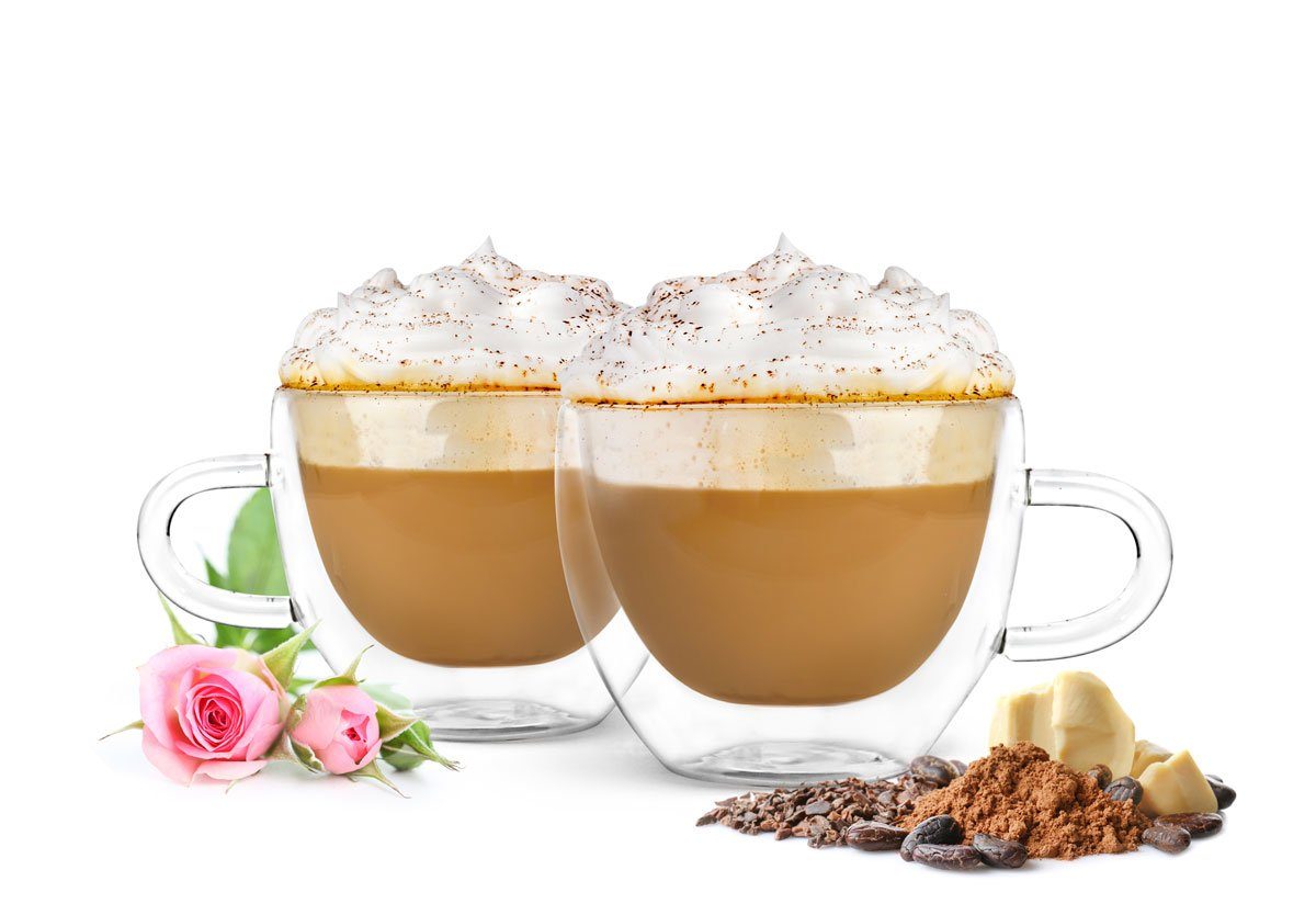Thermoglas 4 Doppelwandige Cappuccino Tassen mit Henkel 300ml Thermogläser