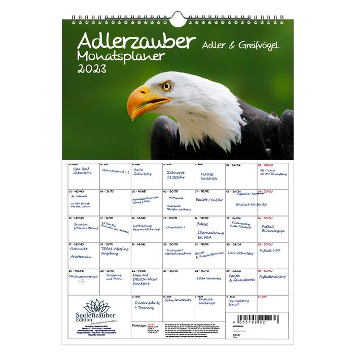 Seelenzauber Wandkalender Adlerzauber Adler & Greifvögel Planer DIN A3 - Kalender für 2023 -