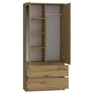 Beautysofa Drehtürenschrank Rubin (2 Außenschubladen, 90 cm Breit Kleiderschrank) 2 Schubladen, Drehtüren mit Spiegel