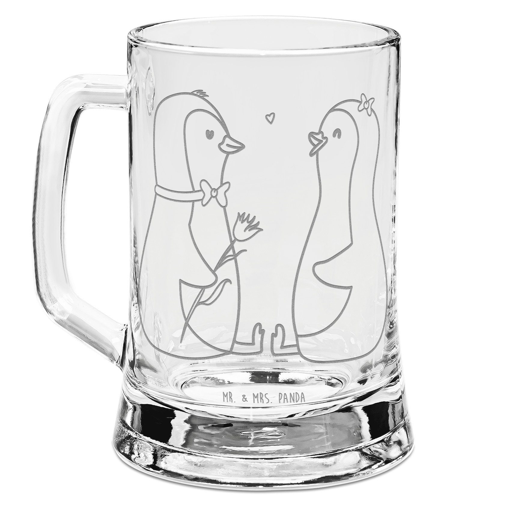 Mr. & Mrs. Panda Bierkrug Pinguin Pärchen - Transparent - Geschenk, Bierkrug Glas, große Liebe, Premium Glas, Spezial Botschaft