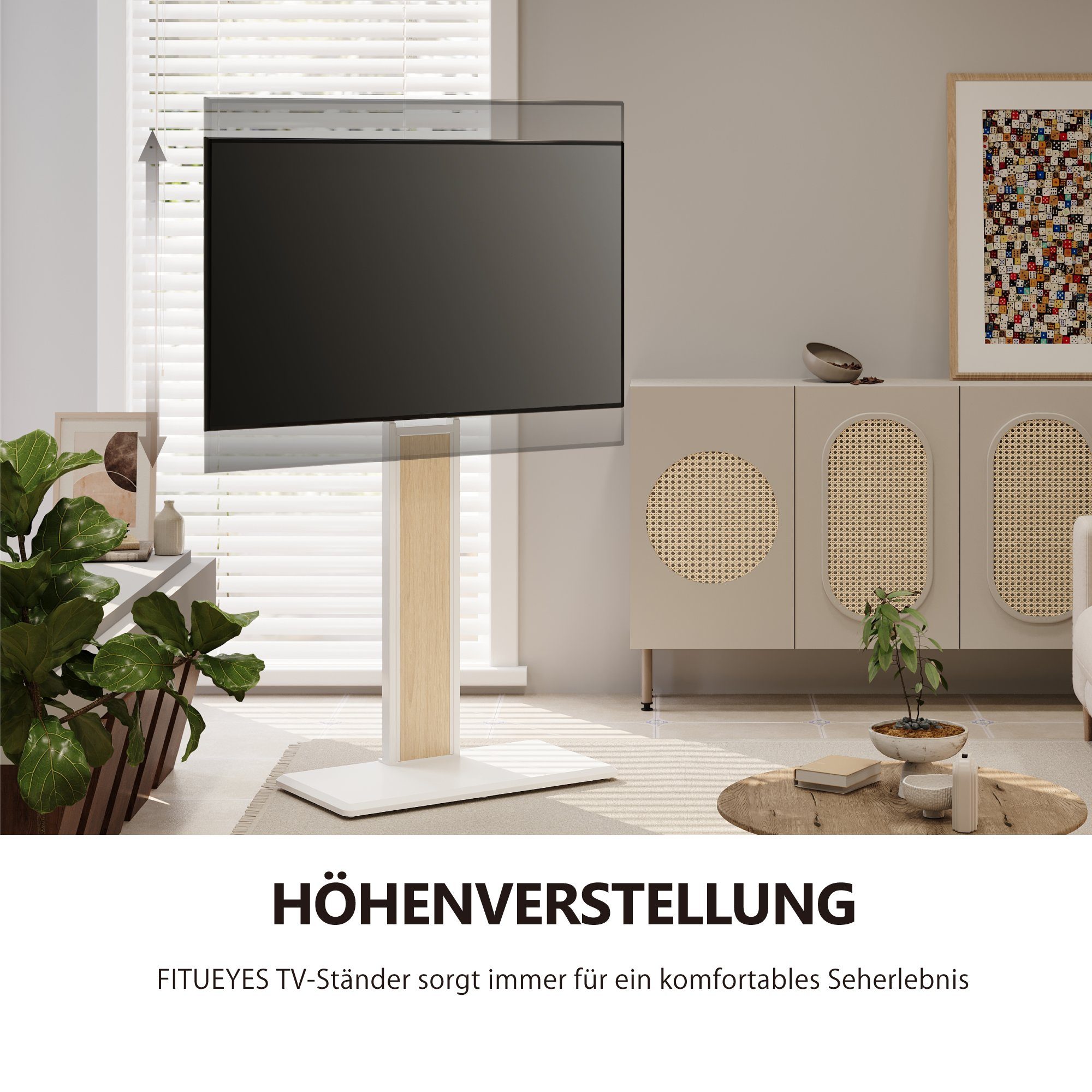 (bis 75,00 FITUEYES TV-Ständer, Holzablage) Zoll, Weiß